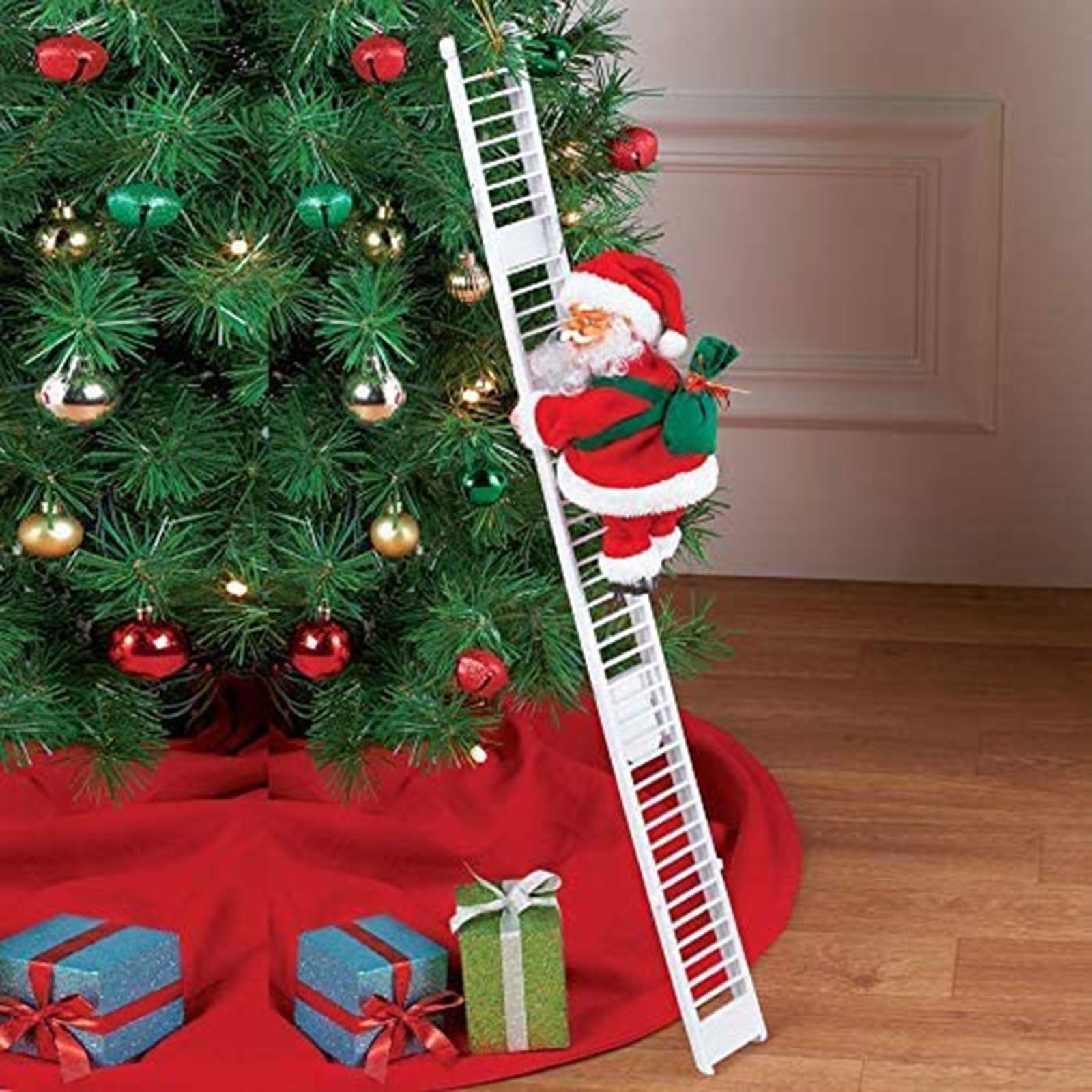 Electric Santa Claus Climbing Ladder with Music - Animated Christmas Tree Decoration for Holiday Fun | Perfect for Home, Office & Festive Party Decor (White)