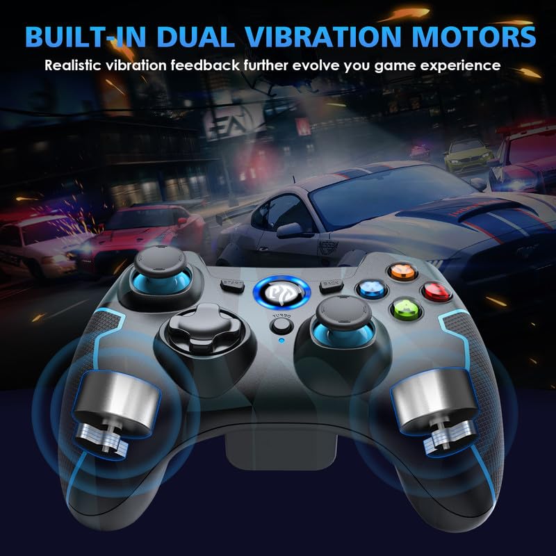 EasySMX Wireless Gamepad Joystick Controller for PC/PS3/Android/Android TV - 2.4G Gaming Controller with Turbo, Dual Vibration & Non-Slip Grips | Plug & Play | Perfect for Gaming, Streaming & Retro Emulation