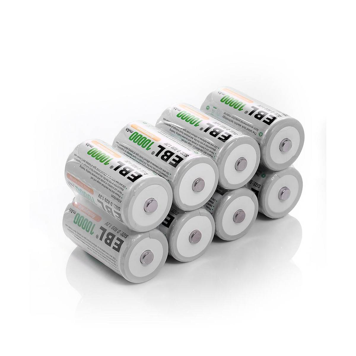 EBL D Size Rechargeable Batteries 10000mAh High Capacity - Long Lasting Power for Flashlights, Toys, Radios & Emergency Devices