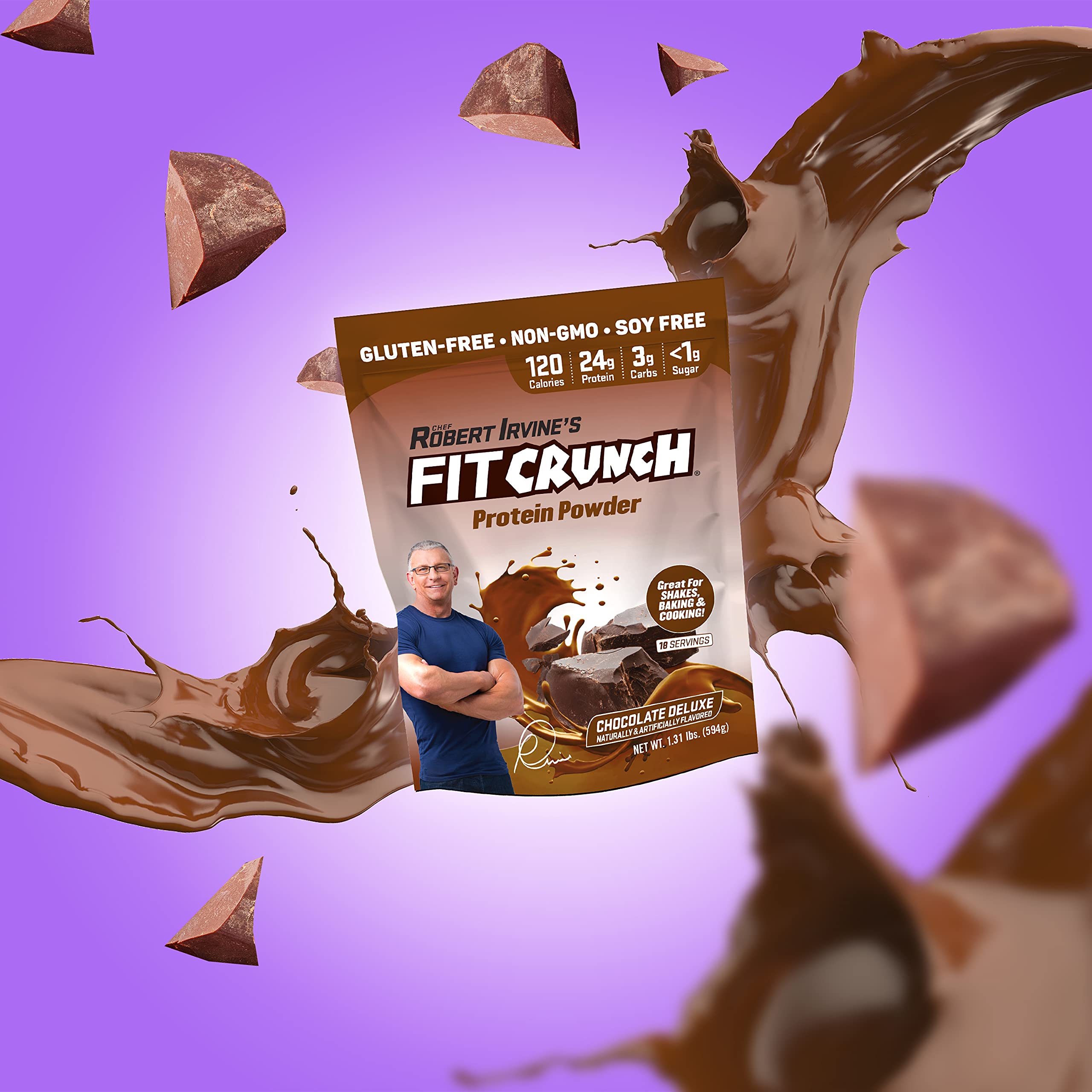 FITCRUNCH Tri-Blend Whey Protein Powder - Keto Friendly, Low Calorie, High Protein (18 Servings, Chocolate Deluxe) | Gluten Free & Soy Free Supplement for Weight Loss & Muscle Building - Perfect for Post-Workout Recovery & Healthy Snacking