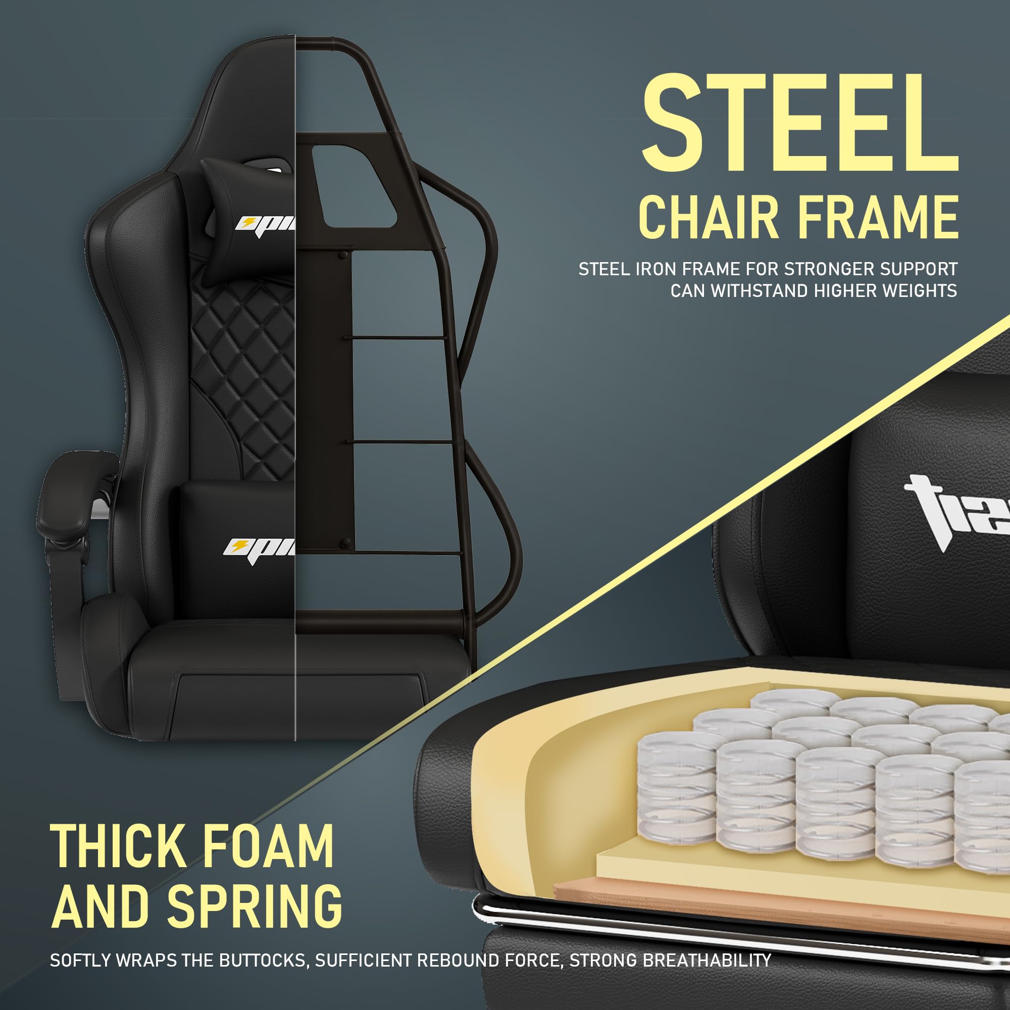 Premium Ergonomic Gaming Chair for Adults with Adjustable Lumbar Support & Footrest - 360° Swivel PU Leather Computer Office Chair - Perfect for Esports, Streaming & Long Work Sessions (Black)