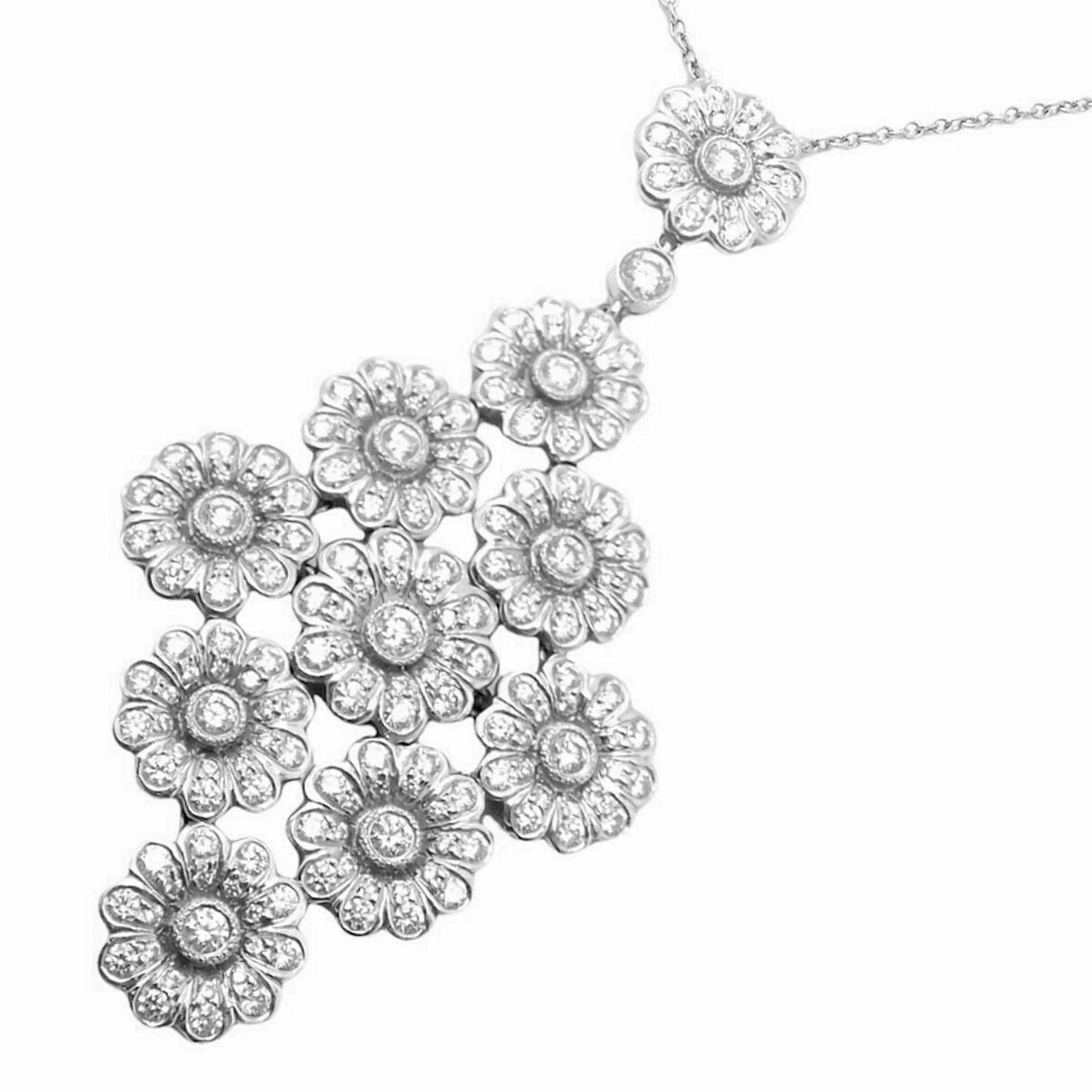 Authentic Tiffany & Co Platinum Diamond Large Daisy Flower Pendant Necklace for Women - Elegant Daisy Flower Jewelry Gift for Anniversary, Birthday & Special Occasions