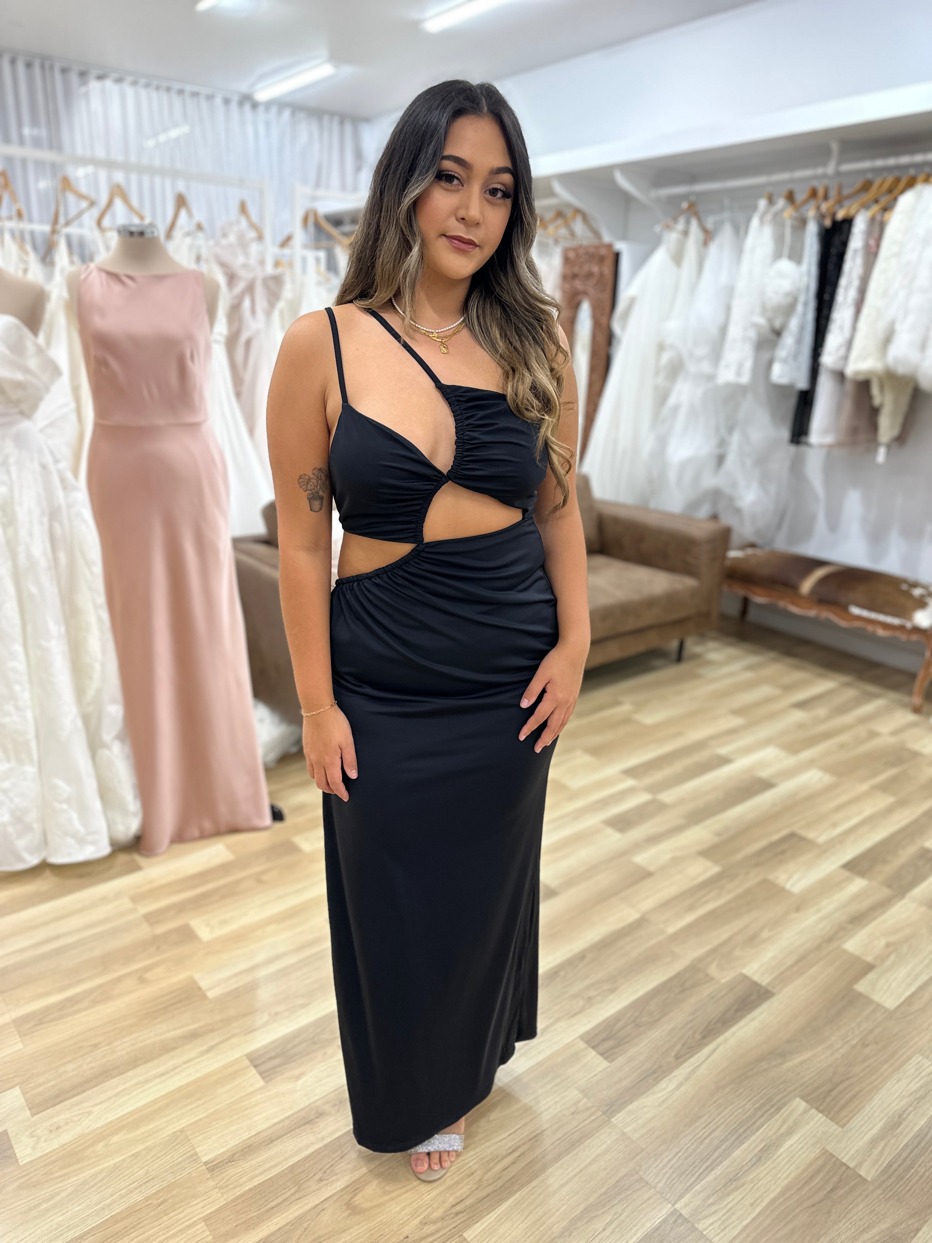 Lilibet Asymmetric Cut Out Maxi Dress - Elegant Women's Evening Gown for Parties, Weddings & Special Occasions