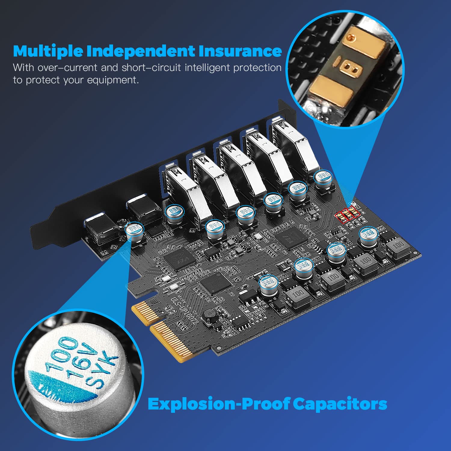 7-Port PCIe USB 3.2 Gen 2 Expansion Card - 10Gbps SuperSpeed (2x USB-C + 5x USB-A) - Internal USB Hub for Windows 10/8/7 & Mac OS 4.1/5.1+ - Perfect for Gaming PCs, Workstations & Content Creation