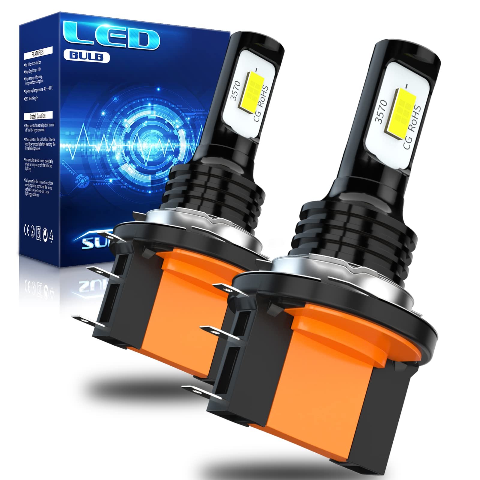 H15 LED Headlight Bulbs - 60W 10000LM 6000K Xenon White Super Bright High/Low Beam & DRL Replacement - CSP Technology Plug & Play (2-Pack) - Perfect for Night Driving & Foggy Conditions