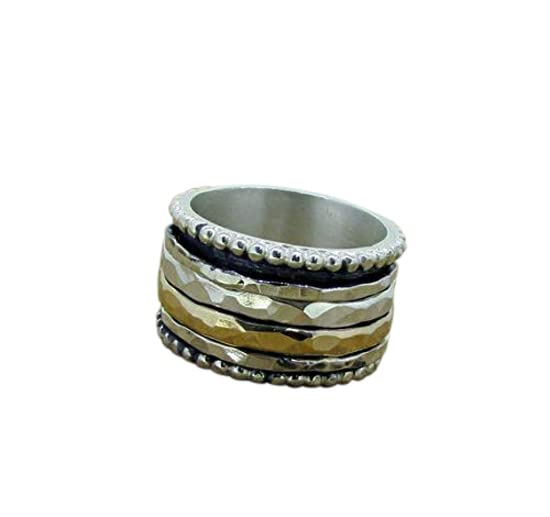 Spinner Ring for Women - Handmade Wide Silver & Gold Filled Meditation Ring with Hammered Mixed Metal Design | Stress Relief, Anxiety Relief & Focus Tool for Yoga, Mindfulness & Daily Wear