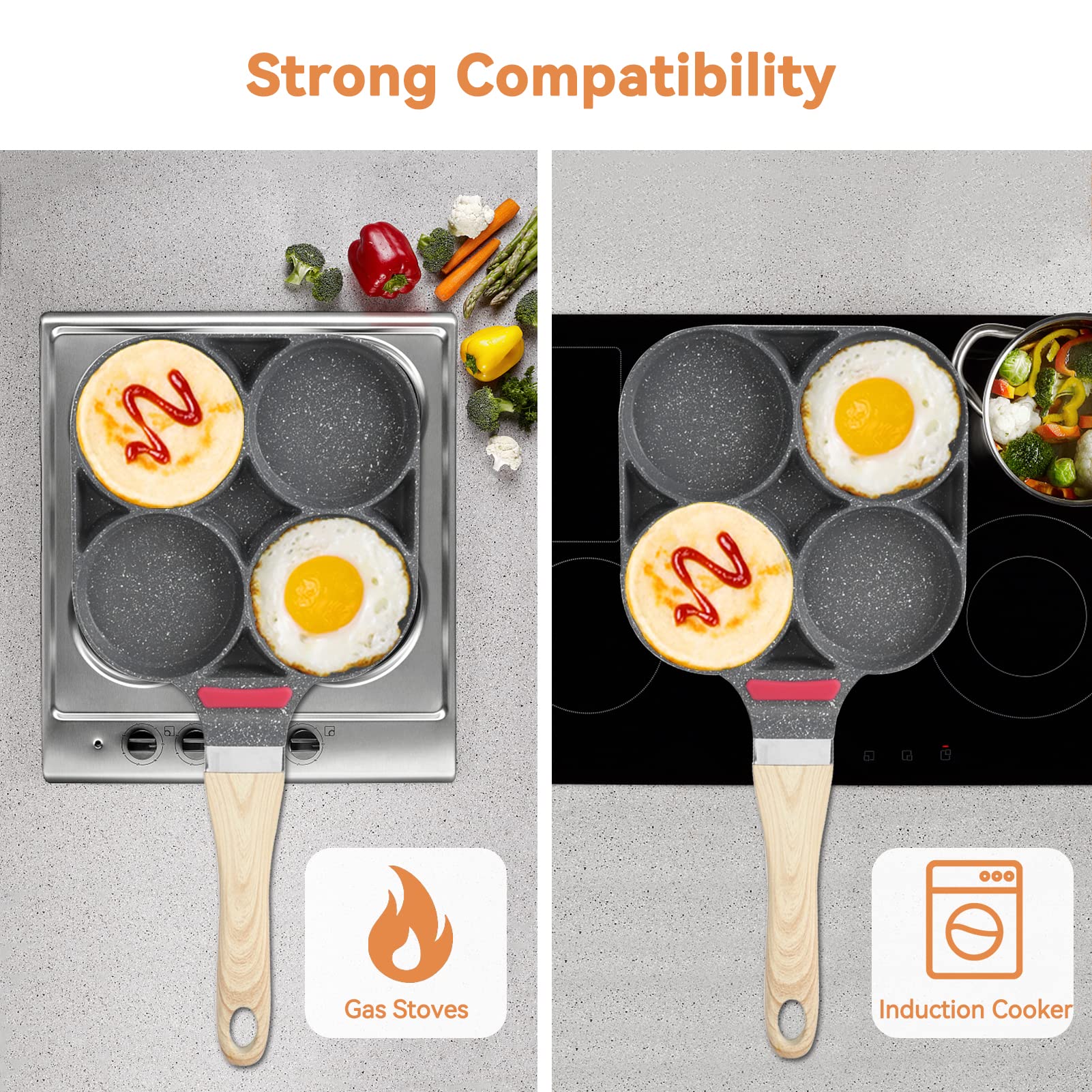 Nonstick 4-Hole Pancake Pan - Universal Aluminum Egg Frying Pan for Pancakes, Omelettes, Burgers & Crepes - Perfect for Breakfast, Brunch & Family Cooking