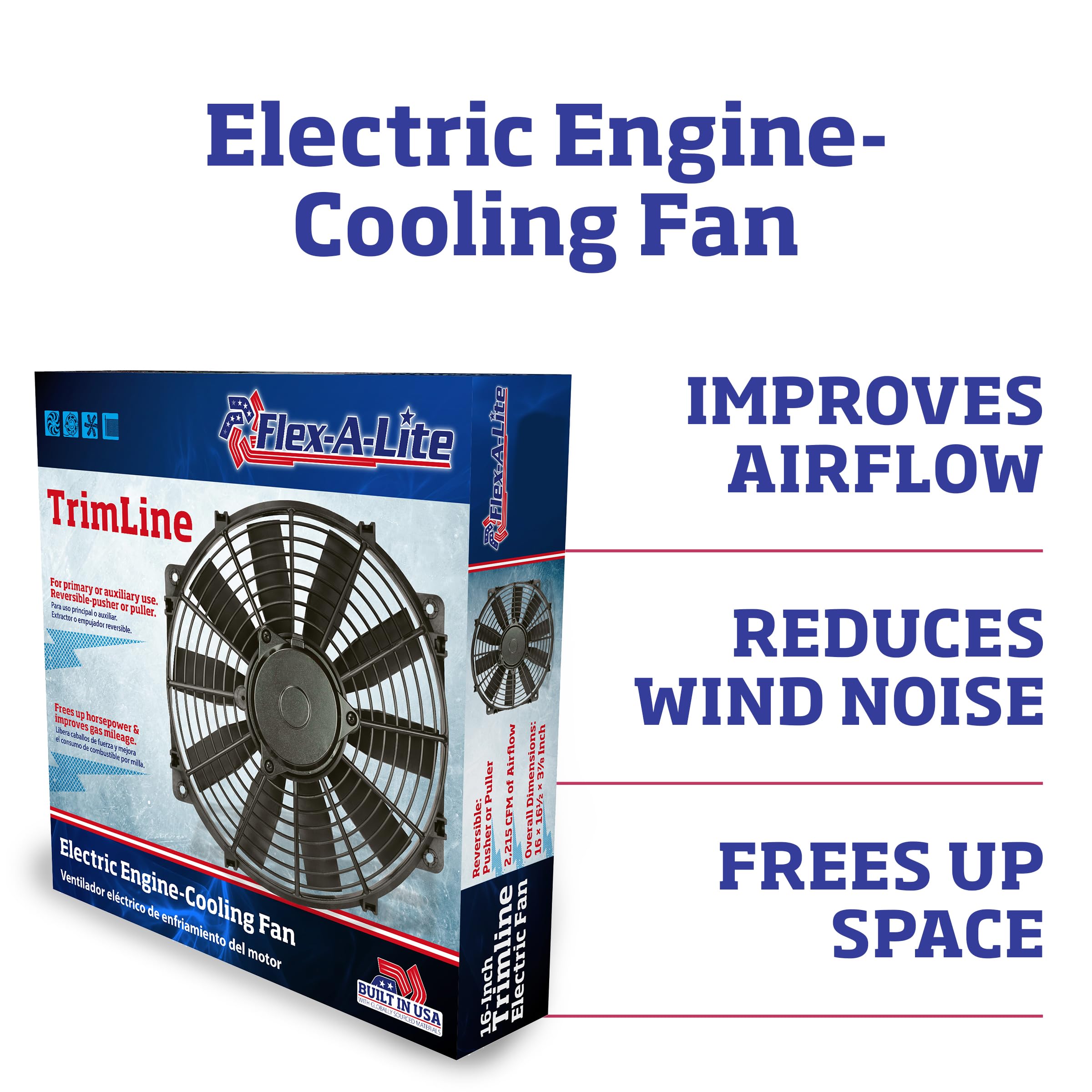 16 Inch Black Trimline Reversible Electric Fan - Dual Function Pusher-Puller Fan for Cars, Trucks & RVs - Ideal for Vehicle Cooling and Air Circulation
