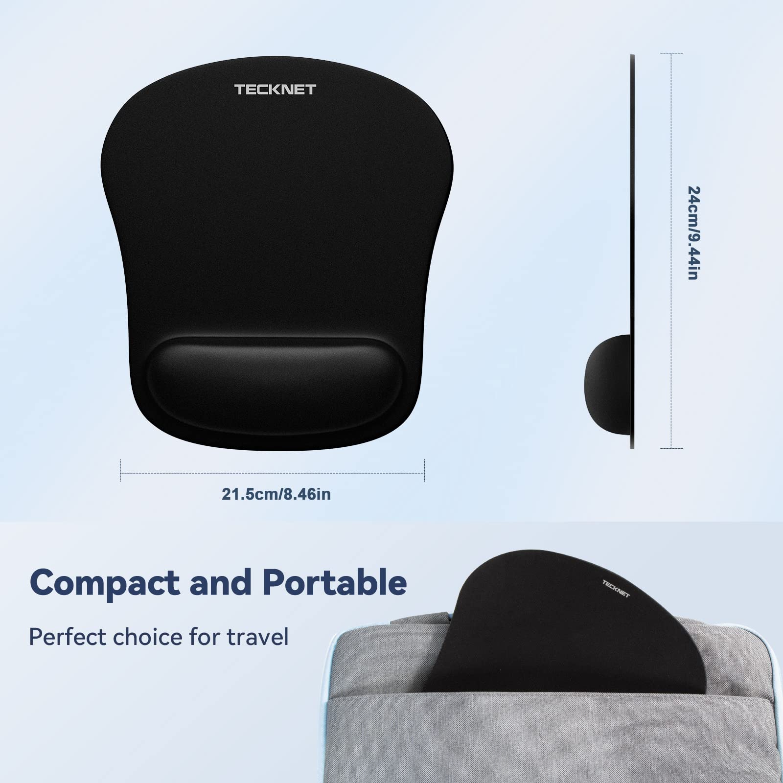 TECKNET Ergonomic Gaming Mouse Pad with Wrist Support - Pain Relief Comfort for Computer, Laptop, Office & Travel - Non-Slip Base & Waterproof Surface (Black) - Perfect for Long Gaming Sessions, Office Work & Home Use