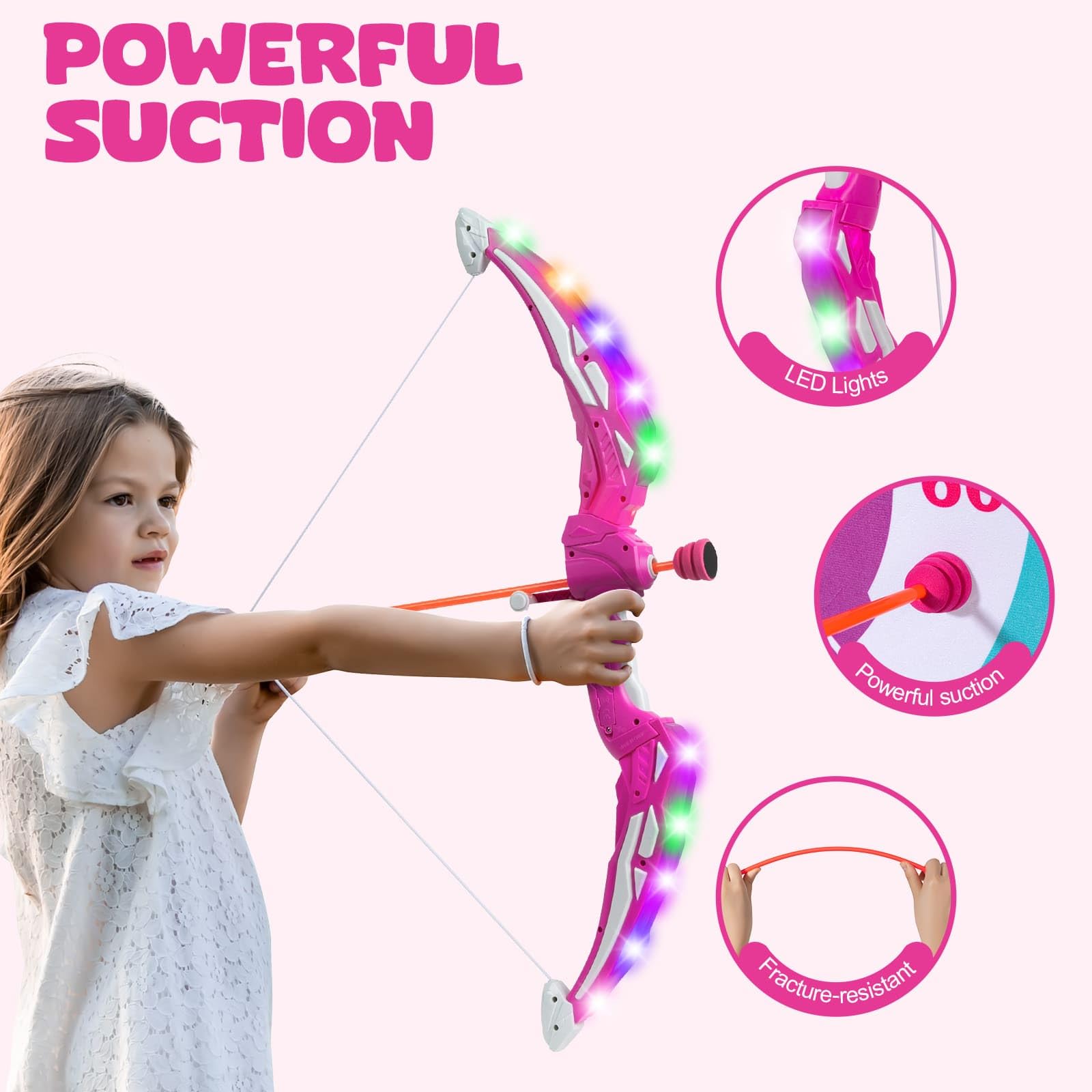 2-Pack Bow and Arrow Toys for Kids - Light-Up Archery Set with 2 Bows & 14 Sticky Arrows, Safe Indoor/Outdoor Games for Ages 4-12 - Perfect Birthday Gift for Girls & Boys | Backyard Fun, Party Activities, Outdoor Adventures