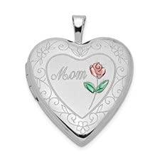 Sterling Silver Rose Heart Locket - 20mm Enameled Mom Gift for Birthdays & Anniversaries