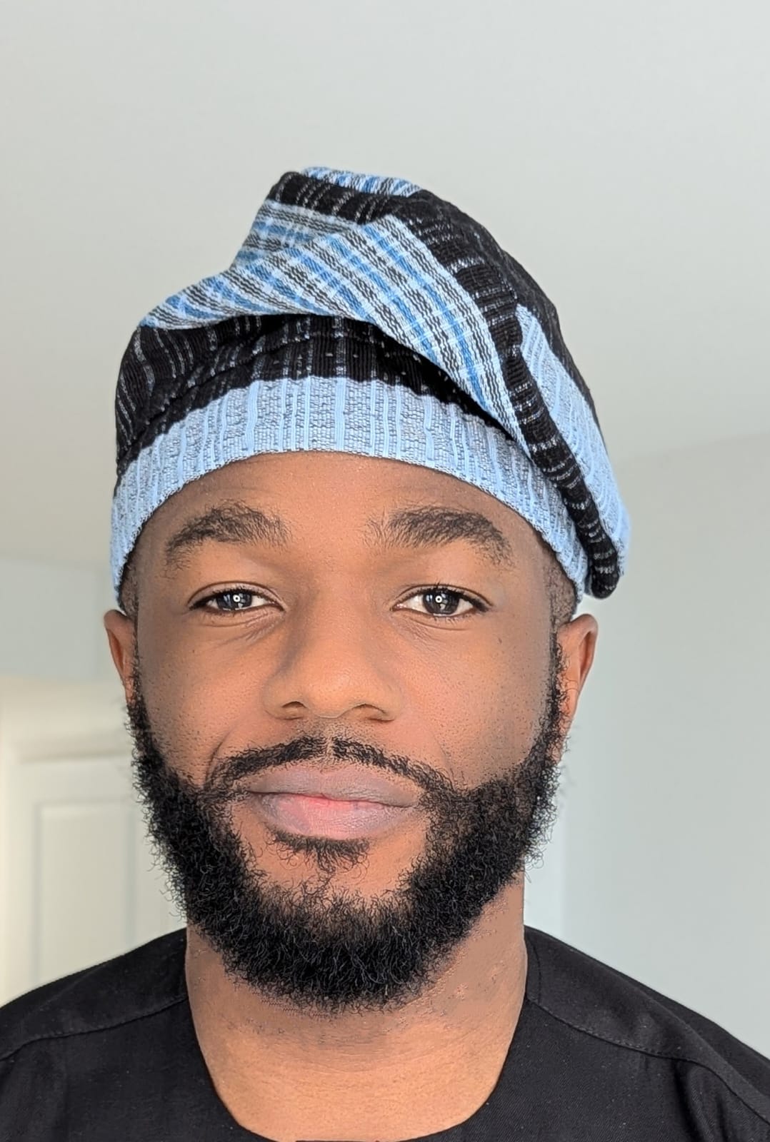 Stylish Light Blue & Dark Blue Striped African Aso Oke Kufi Hat for Men | Traditional Nigerian Fila Cap | Perfect for Weddings, Cultural Events & Everyday Wear