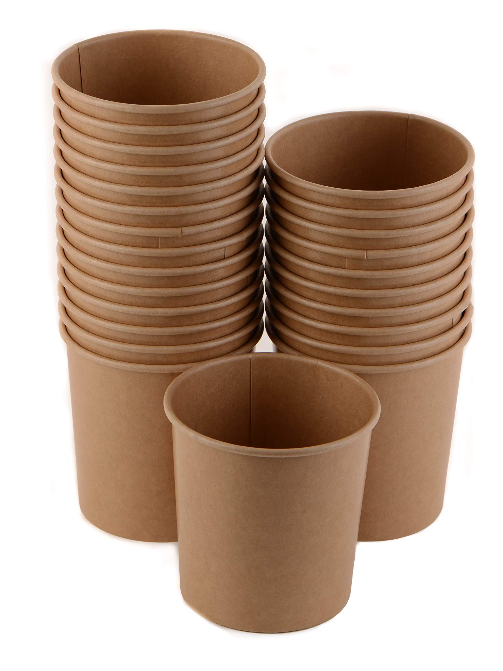 200 Pack 16 oz Disposable Kraft Paper Soup Containers with Lids - Eco-Friendly Microwave Safe Food Storage Containers for Ice Cream, Frozen Yogurt, Takeout & Restaurant Use | BPA-Free Leakproof To-Go Cups for Hot/Cold Foods