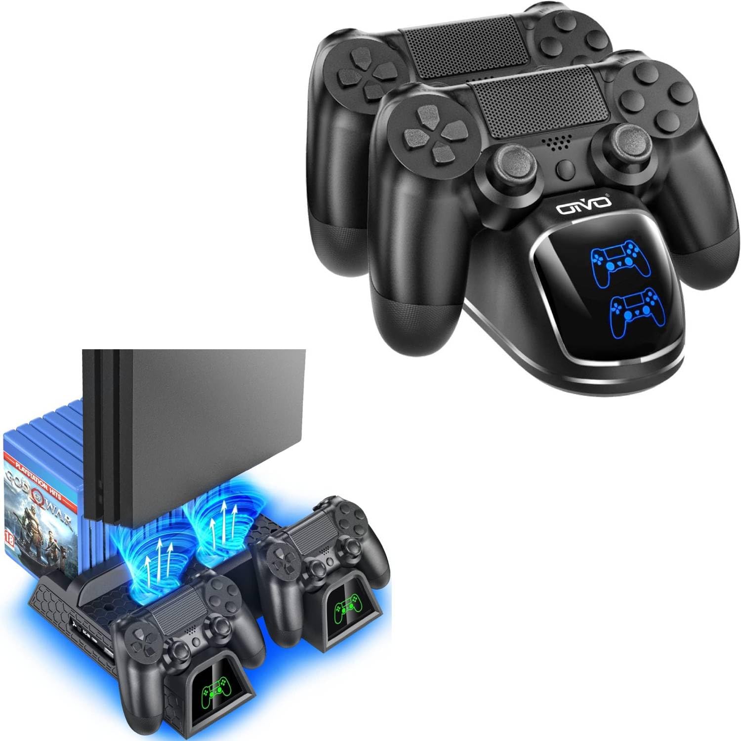 DualShock 4 Controller Charging Dock with Cooling Fan Stand for PS4/PS4 Slim/PS4 Pro - Perfect for Gaming Sessions & Console Protection