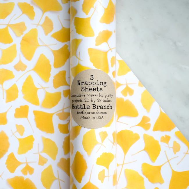 Eco-Friendly Bottle Branch Gift Wrap with Yellow Ginkgo Leaves - Perfect for Wine Bottles, Holiday Presents & DIY Craft Projects