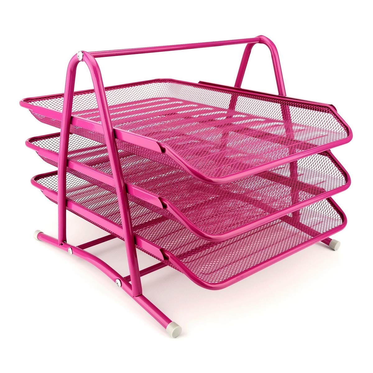 Leviatan Metal Storage Compartments - Office Desk Organizer with Document Drawers & A4 Trays | Mesh Organizer System for Office Drawer Organization (Pink) | Perfect for Home Office, School Desk & Workspace Organization