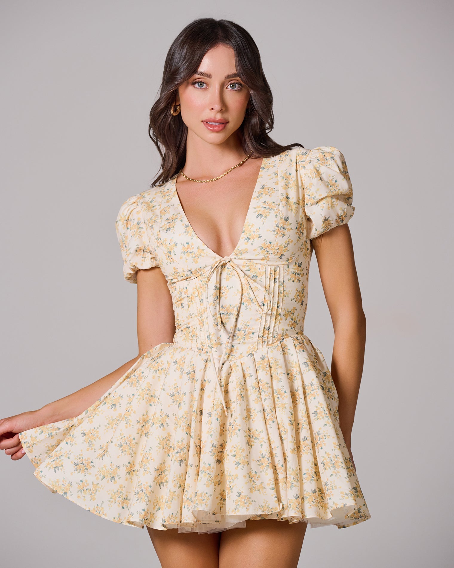 CARLOTTA Floral Pleated Mini Dress - Women's Summer Party Cocktail Dress for Weddings, Dates & Special Occasions