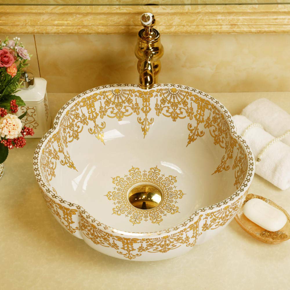 Flower-Shaped Ceramic Vessel Sink - SHAWLA Countertop Bathroom Basin for Modern Vanities | Above Counter Wash Basin for Powder Rooms & Master Baths