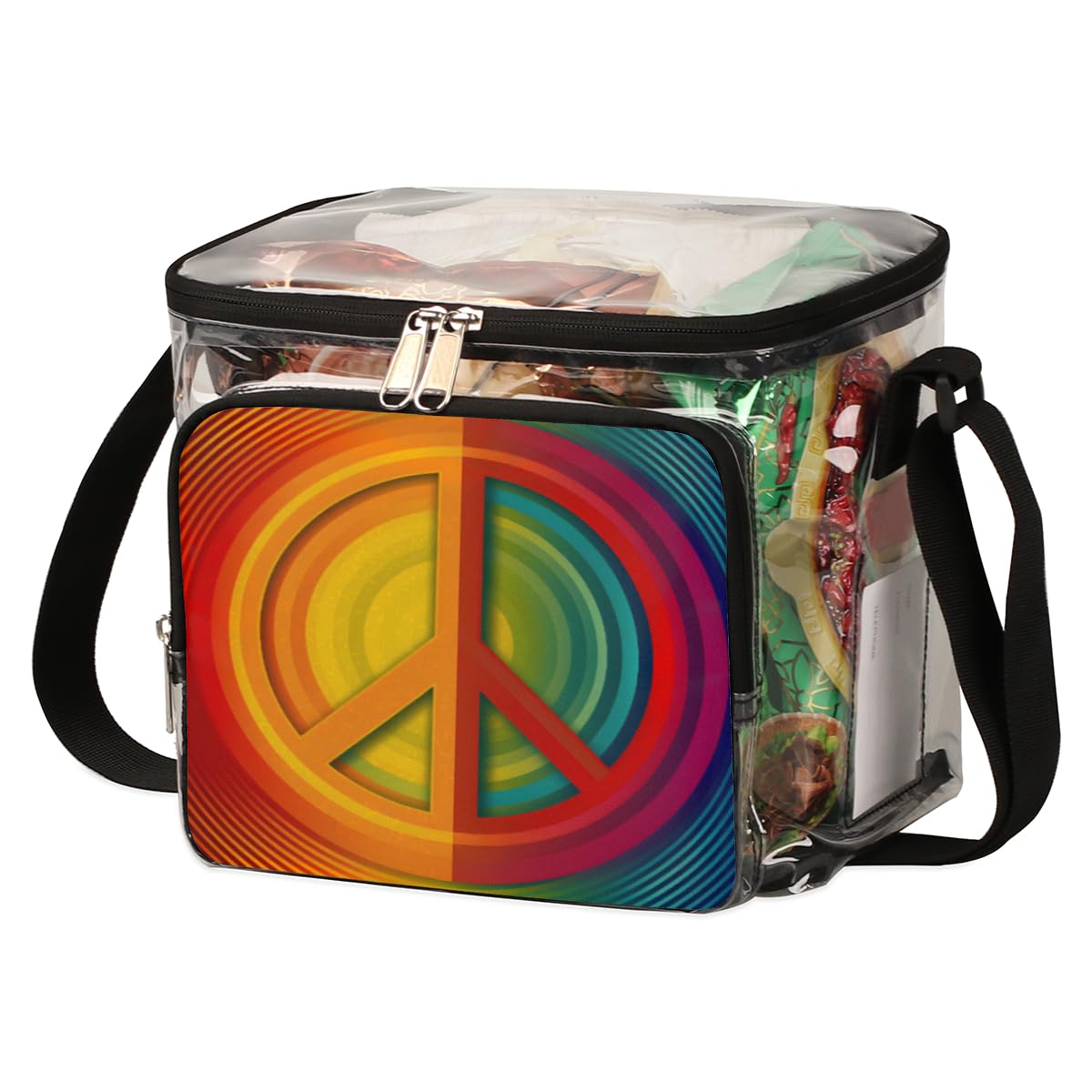 GzLeyigou Clear Peace Symbol Tote Bag with Handles - Transparent Crossbody Shoulder Bag for Lunch, Outdoor Activities, Travel, Picnics, Concerts & Sports Events | Stadium Approved Multipurpose Purse for Women & Men | Perfect for Music Festivals, Beach Days and Stadium Security Checks