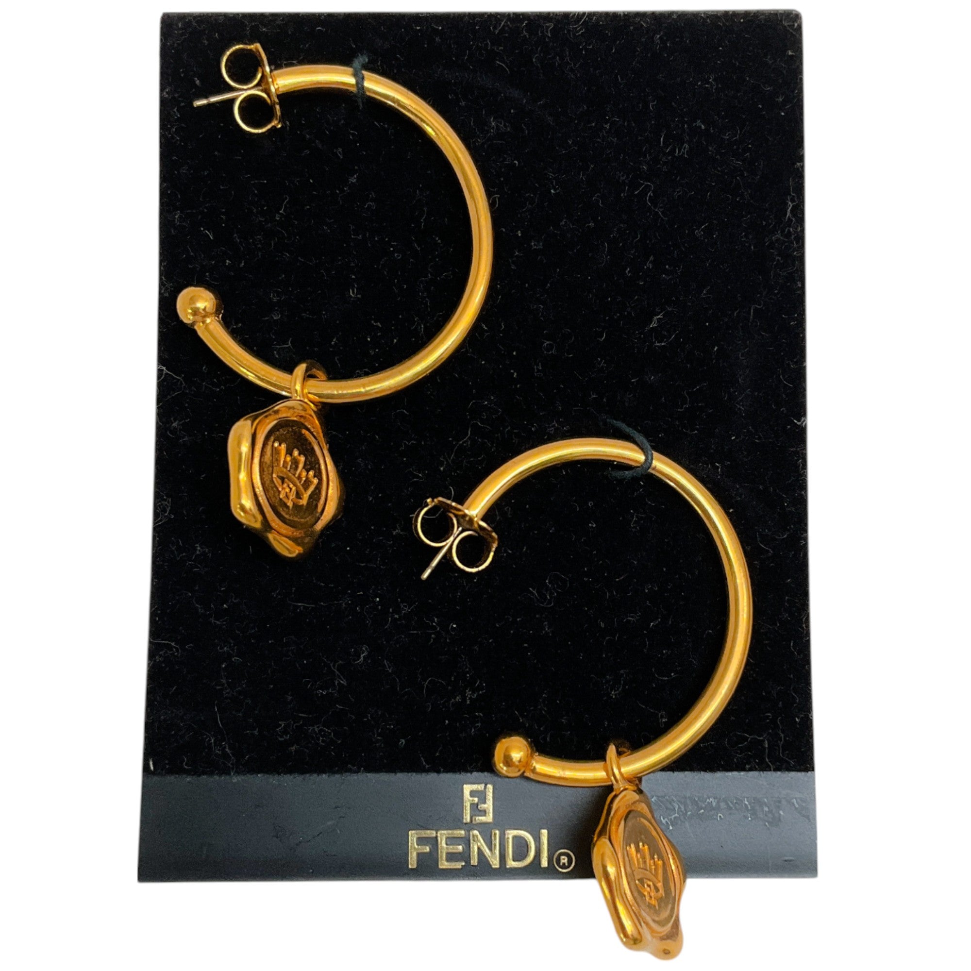 Vintage Fendi Gold Plated Hoop Charm Earrings for Women - Luxury Designer Jewelry for Parties, Weddings & Special Occasions