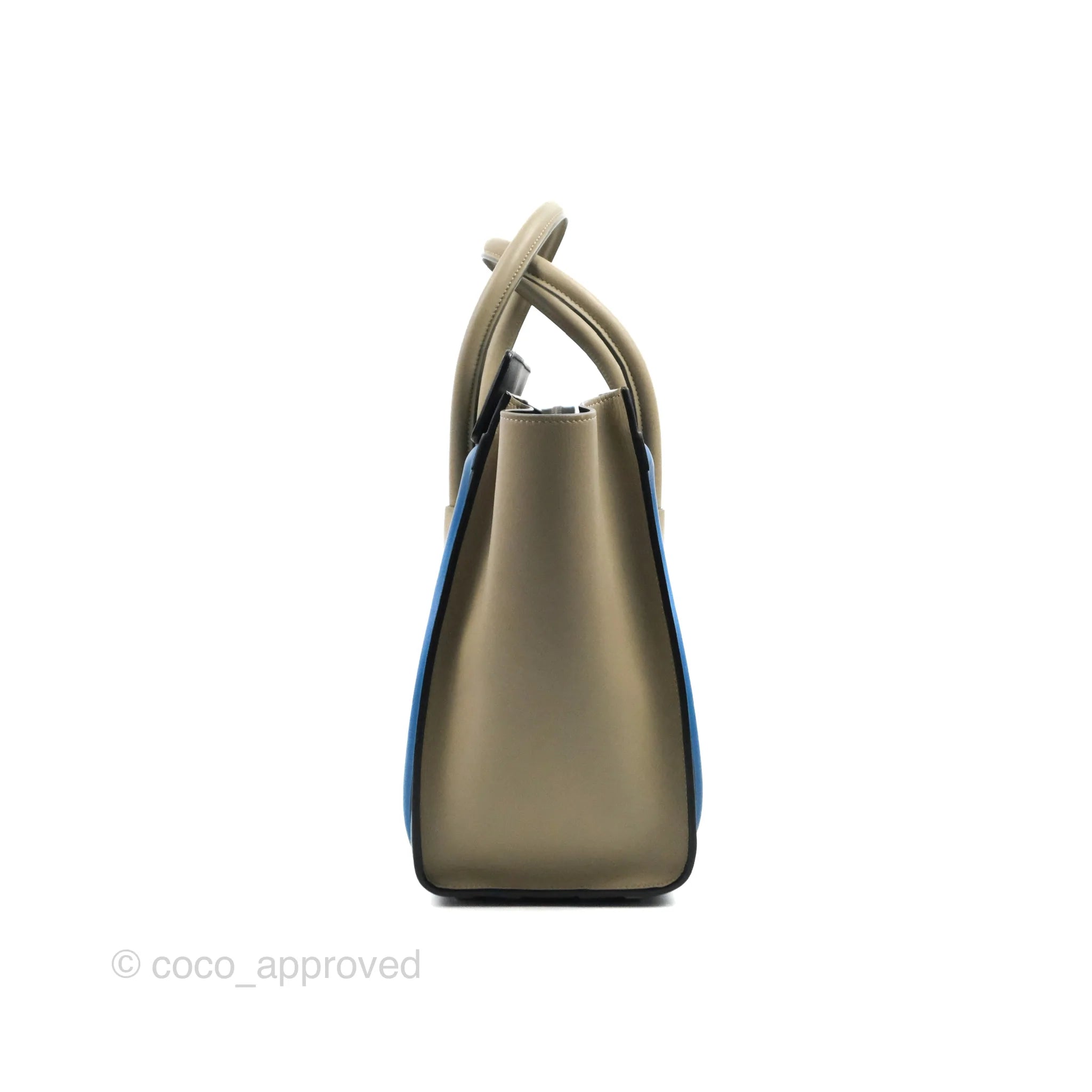 Celine Micro Luggage Bag in Taupe, Blue & Black Calfskin Leather - Perfect for Work, Travel & Everyday Luxury Handbag