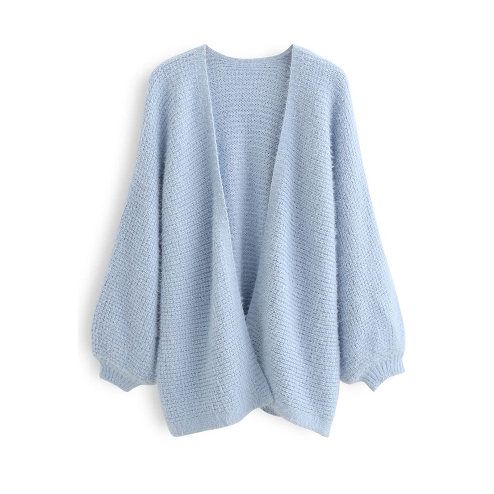 Chicwish Women's Fuzzy Open Front Waffle Knit Cardigan - Soft Tan/Pink/Blue Long Sleeve Sweater for Casual Outfits, Office Wear & Cozy Loungewear