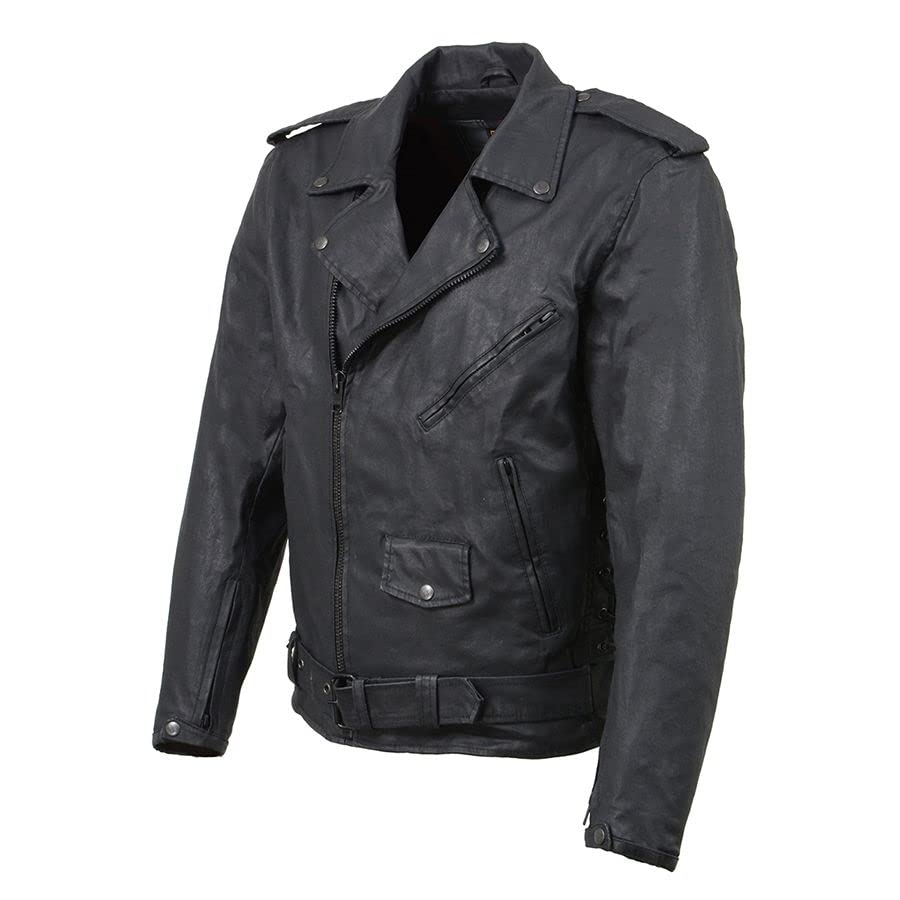 Milwaukee Leather Mdm1020 Men's Armored Black Waxed Denim Motorcycle Jacket - Durable Biker Gear for Riding & Casual Wear