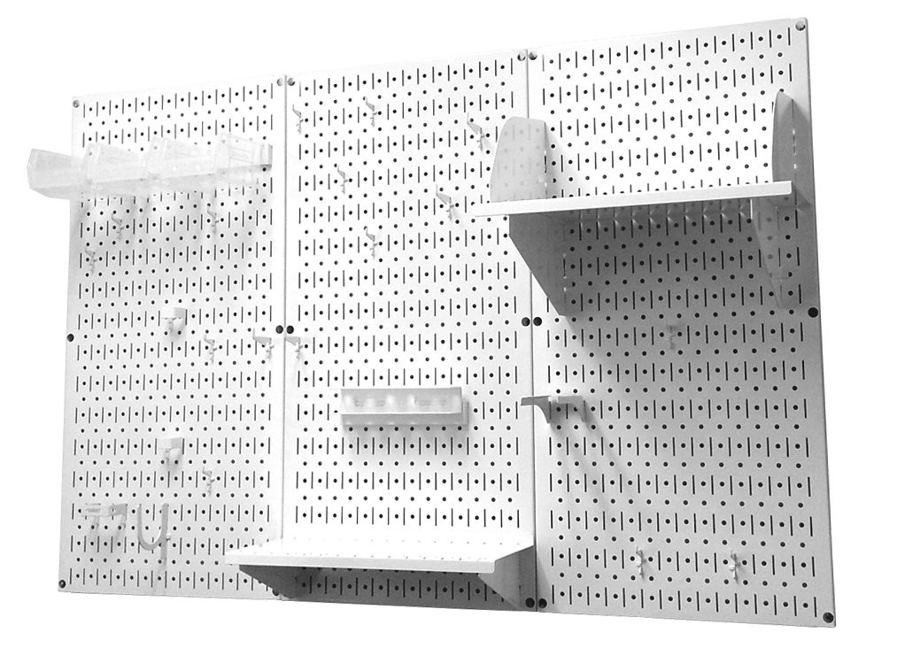 Wall Control 30-WRK-400 WW 4-Foot Pegboard Organizer Kit - White Metal Tool Storage System with Accessories | Garage Workshop & Home Tool Organization Solution