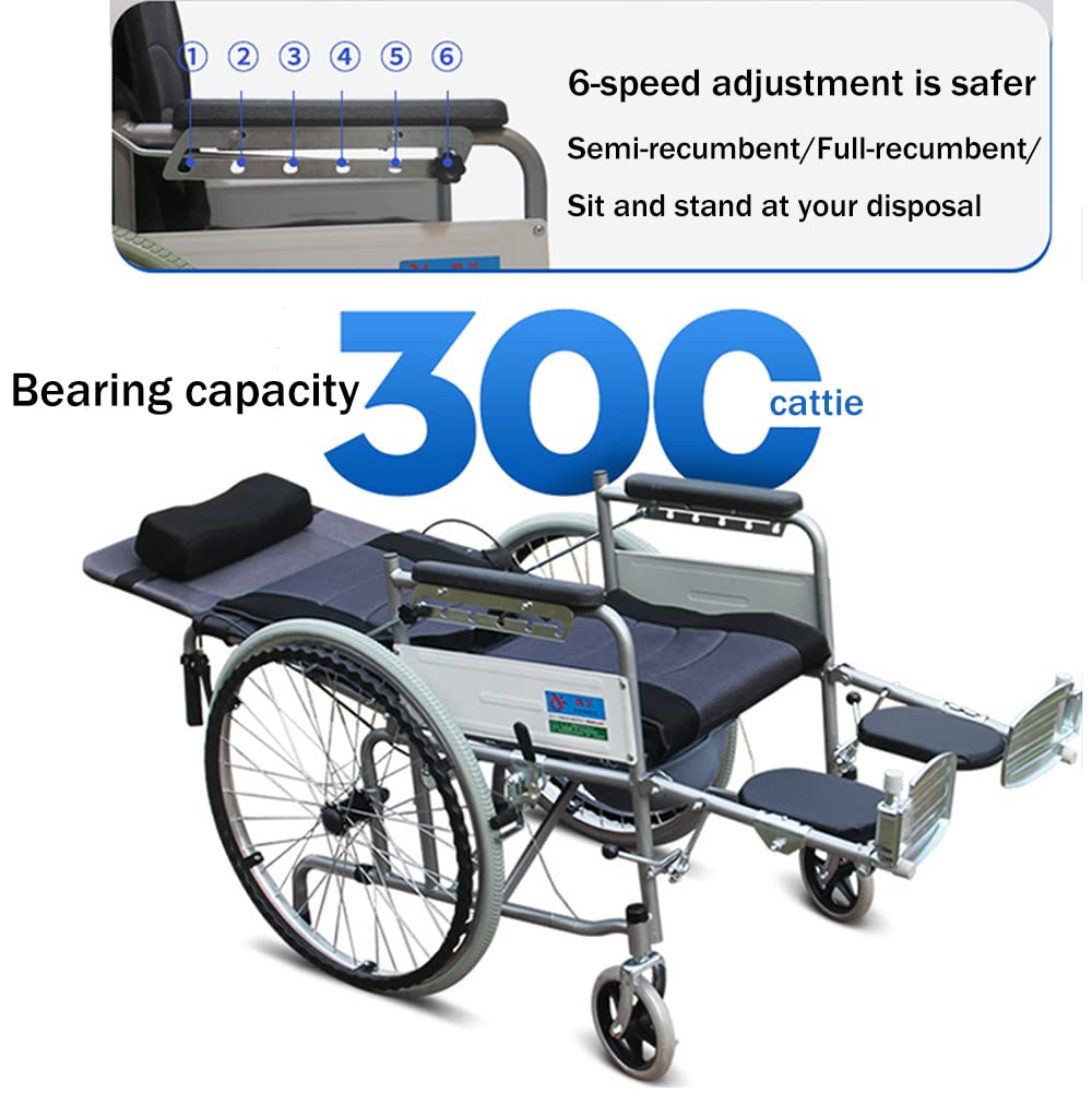 180° Reclining Wheelchair with Commode - 6-Speed Adjustable Folding Shower Chair for Elderly & Disabled Adults | Bedside Toilet & Bathroom Safety Solution for Home Care & Mobility Assistance