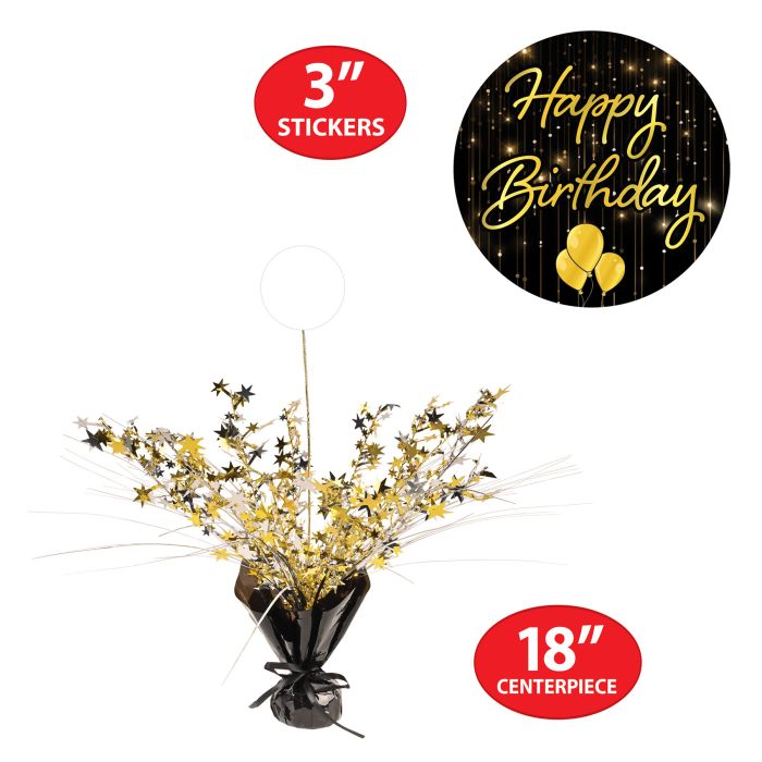 12 Pack Beistle Happy Birthday Gleam 'N Spray Centerpieces - Premium Party Decorations for Birthday Celebrations, Anniversaries & Special Events