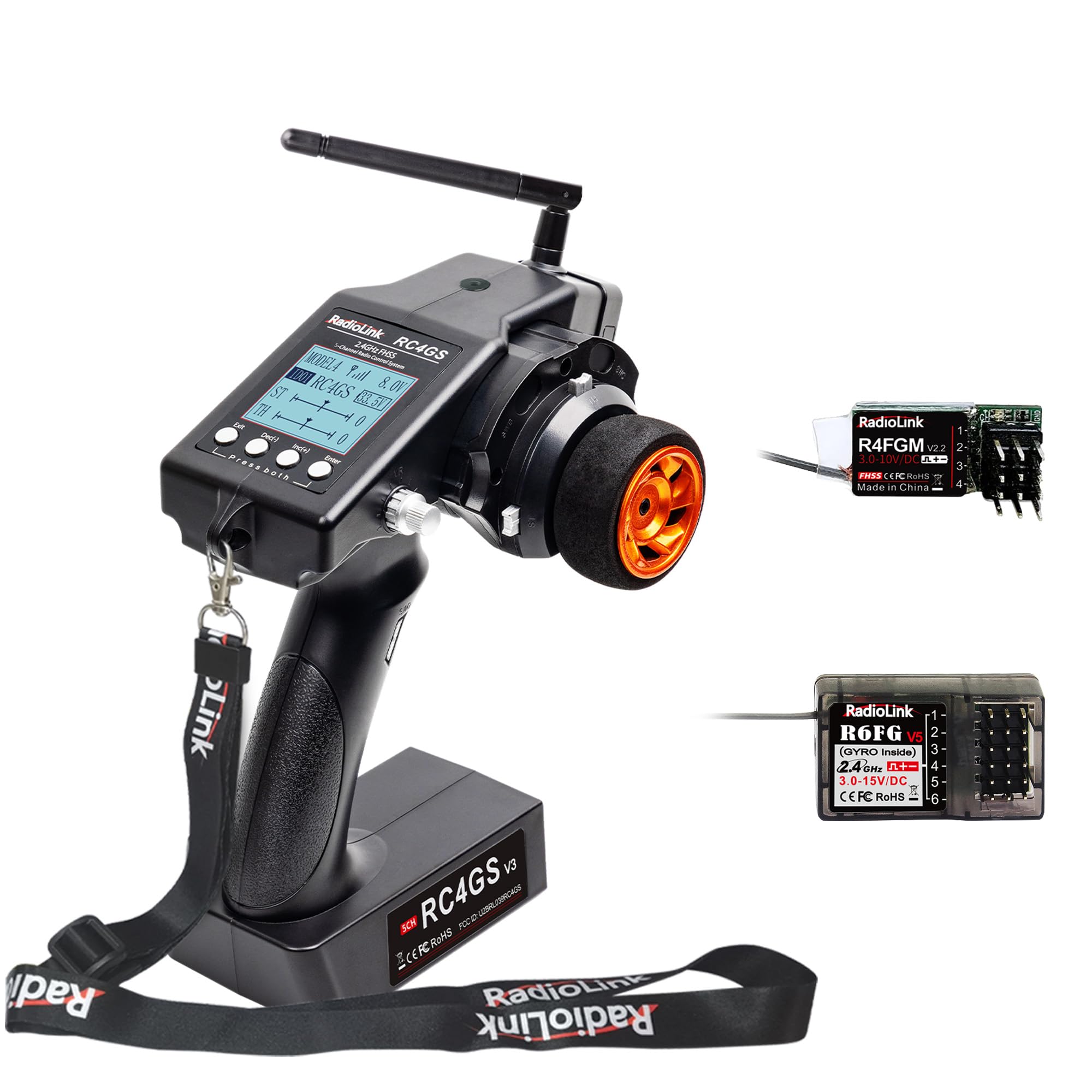 Radiolink RC4GS V3 2.4GHz 4-Channel RC Radio Transmitter with 2 Receivers (R6FG/R4FGM) & Gyro System - Perfect for Crawler, Truck, Car, and Boat Remote Control Vehicles - Ideal for Off-Road Racing, Rock Crawling, and Water Sports