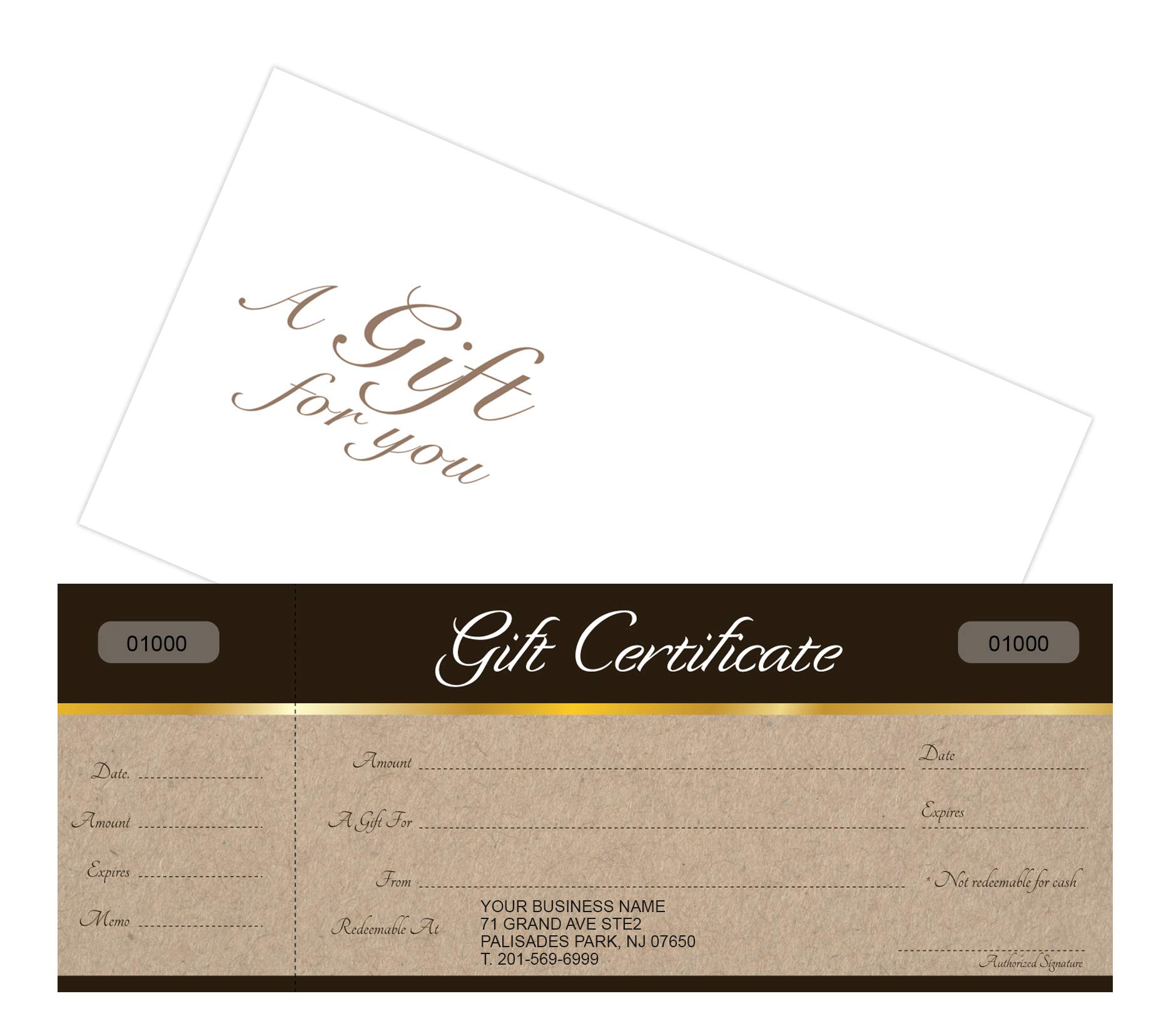Custom Gift Certificate Cards with Envelopes - 100 Pack Kraft Paper Design - Small Business Gift Vouchers for Retail, Spa & Restaurant Rewards