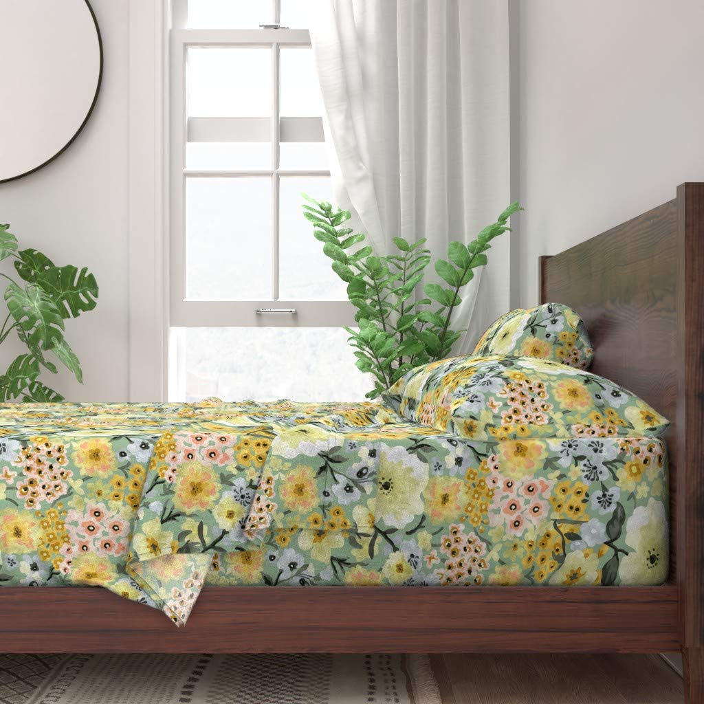 100% Cotton Twin 3-Piece Sheet Set - Modern Floral Confetti Cherry Blossom Print Bedding | Soft Breathable Fabric for Spring & Summer | Perfect for Guest Rooms, Dorm Decor & Cozy Bedroom Makeovers
