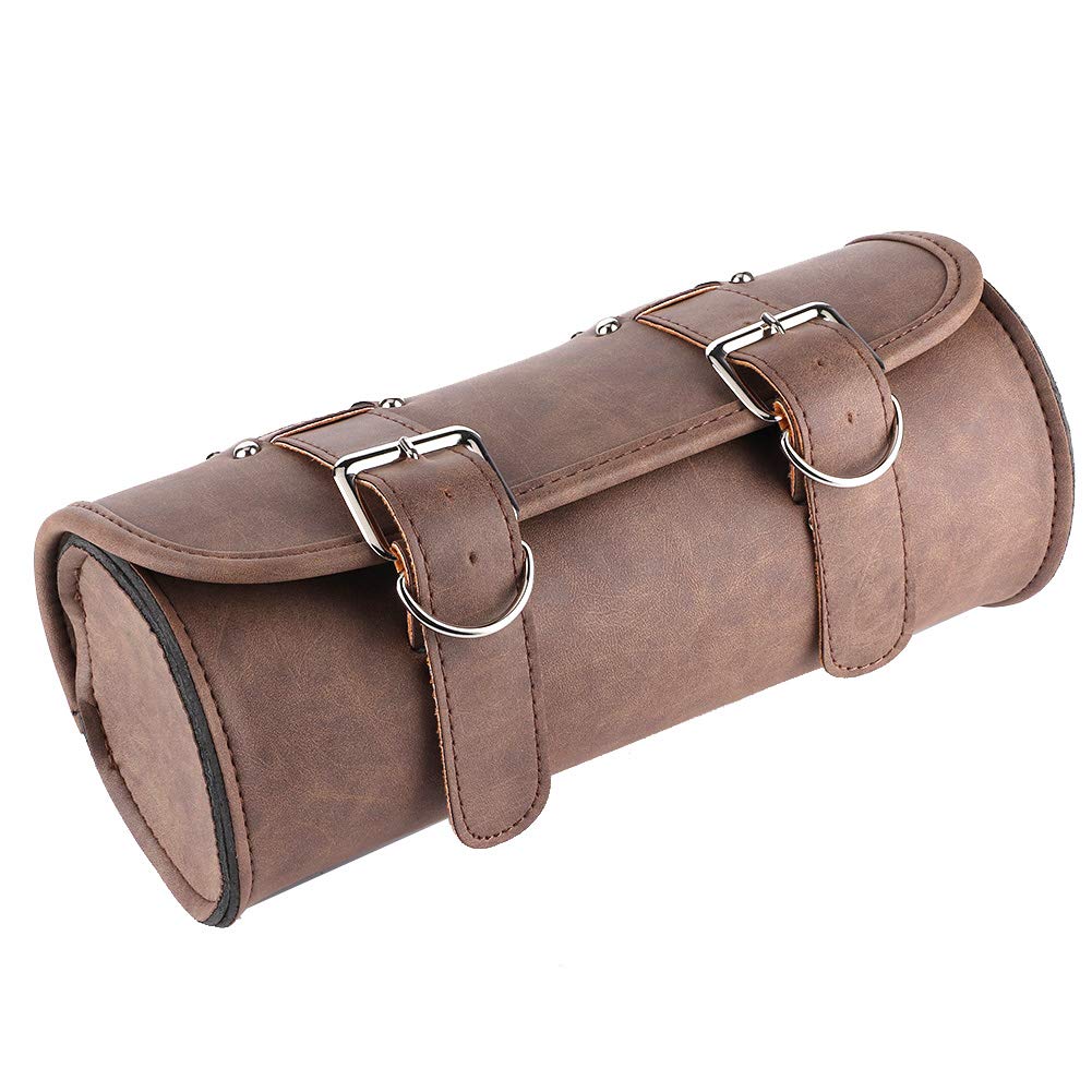 KIMISS Motorcycle Tool Bag - Brown PU Saddlebag for Riding Gear Storage