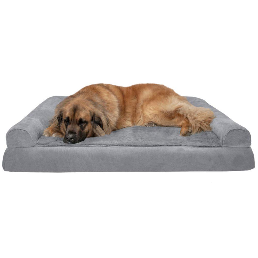 Furhaven Orthopedic Dog Bed for Large Dogs - XXL Plush & Suede Sofa with Removable Bolsters & Washable Cover - Supports Up to 125 lbs - Gray - Perfect for Living Room, Bedroom or Pet-Friendly Office