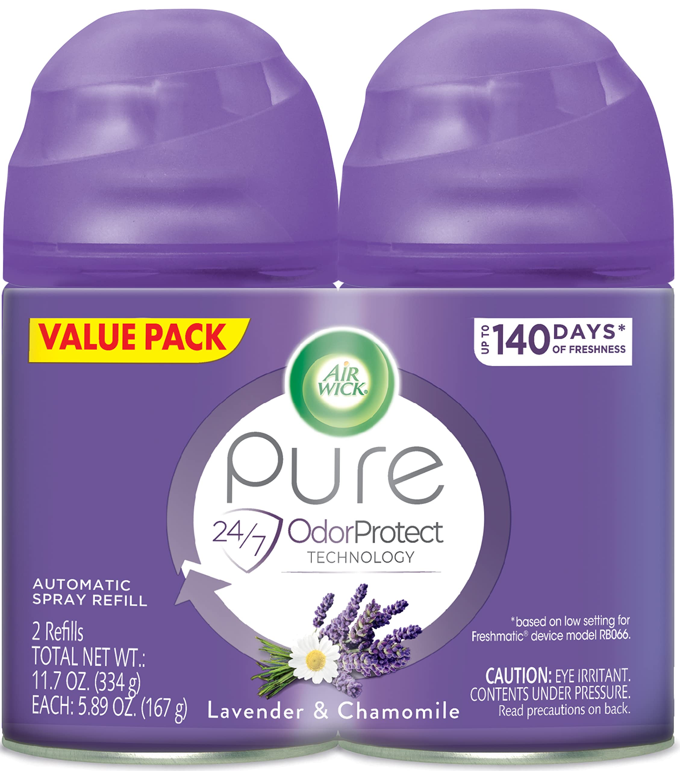 Air Wick Automatic Air Freshener Spray Refill - 2 Count, Lavender & Chamomile Scent with Essential Oils for Odor Neutralization - Perfect for Home, Office, and Car Use