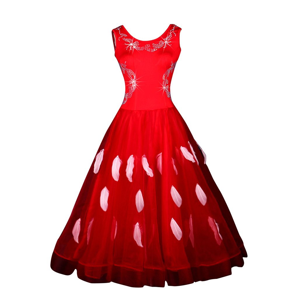Elegant Ballroom Dance Dress for Women - Feather Modern Waltz Tango Competition Costume | Professional Latin Dancewear for Performances & Social Dancing