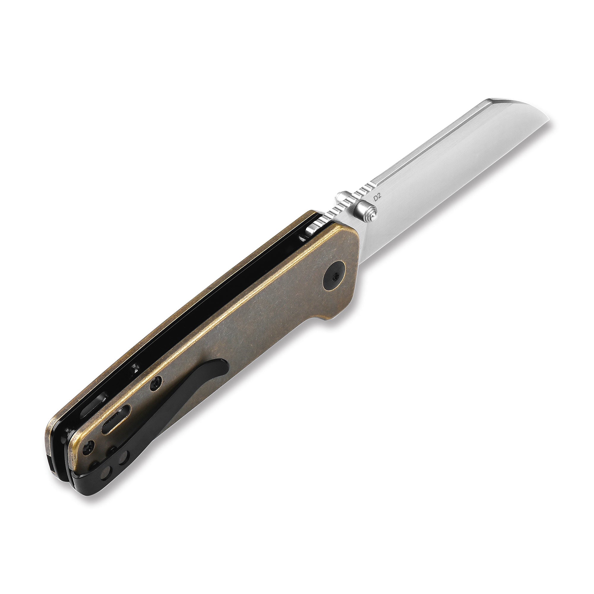 QSP Penguin Liner Lock Pocket Knife - D2 Steel Blade with Brass Handle for EDC, Camping & Outdoor Adventures