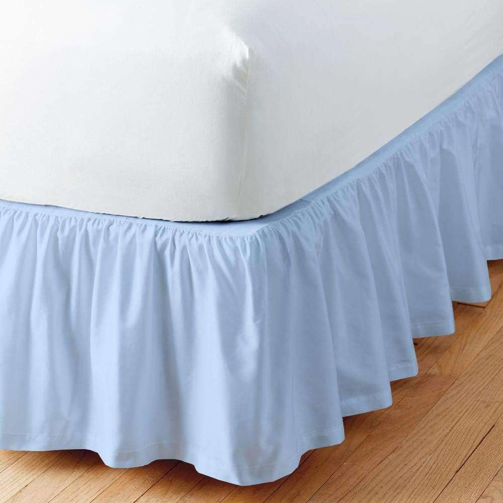 Light Blue Solid Ruffled Bed Skirt Cal-King Size | 28 Inch Drop Split Corner Design | Soft Microfiber Fabric | 3-Sided Platform Coverage for King Beds – Perfect for Guest Rooms, Master Bedrooms & Luxury Hotel Decor