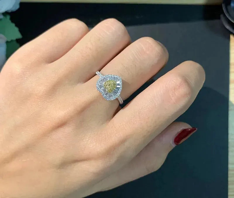 18K White Gold Heart-Shaped Diamond Engagement Ring for Women - 0.60 Carat Natural Yellow Diamond, Romantic Jewelry Gift for Anniversary, Proposal & Special Occasions