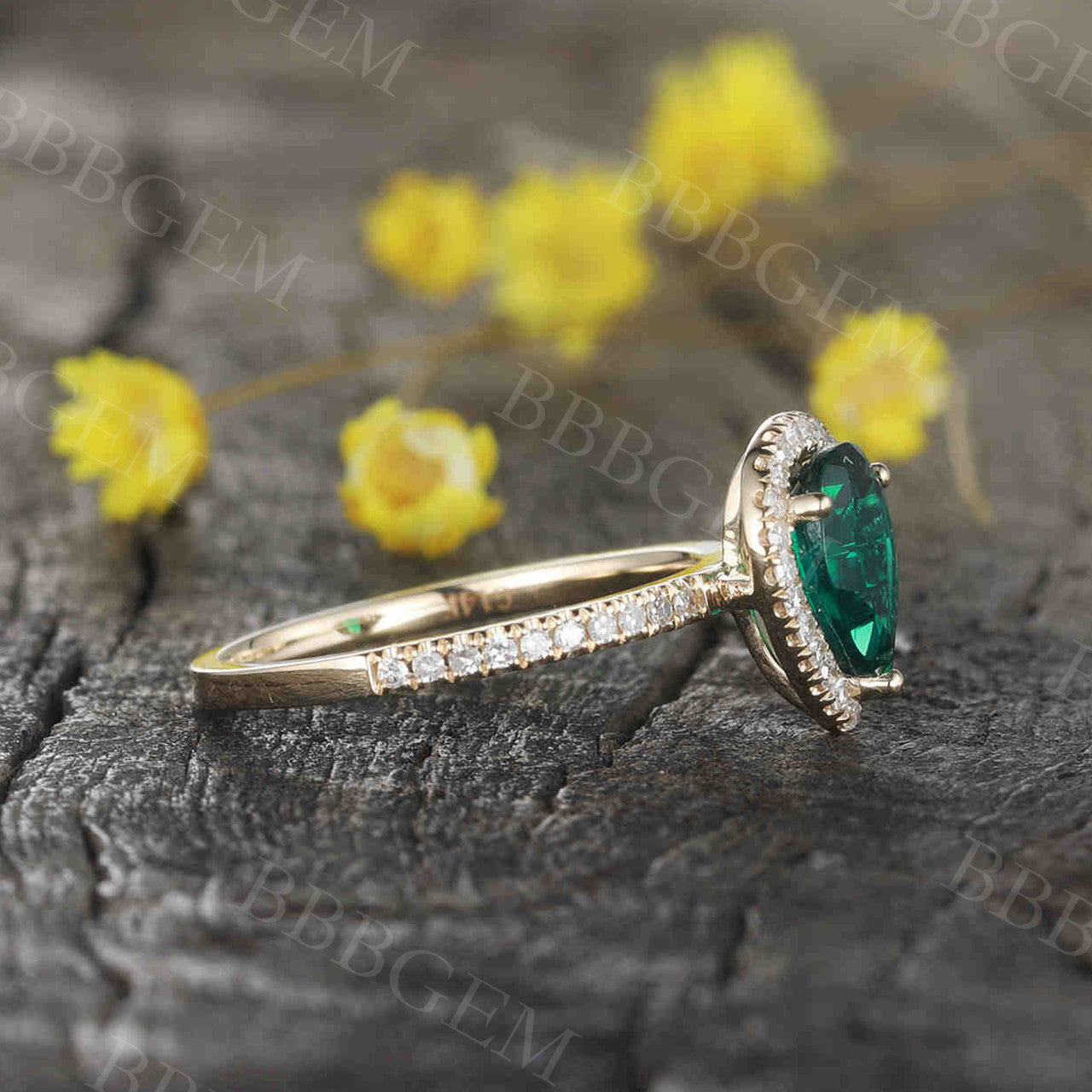 Emerald Diamond Engagement Ring 14K/18K Gold Pear Shape Halo Promise Ring for Women - Thin Stackable Wedding Band, Perfect for Proposals, Anniversaries & Everyday Elegance