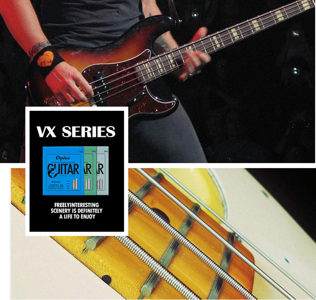 Orphee VX140 Hexagonal Steel Nickel Wound Electric Bass Guitar Strings - 6-String Set (Long Scale .030 .045 .065 .080 .100 .125) for Professional Musicians & Studio Recording
