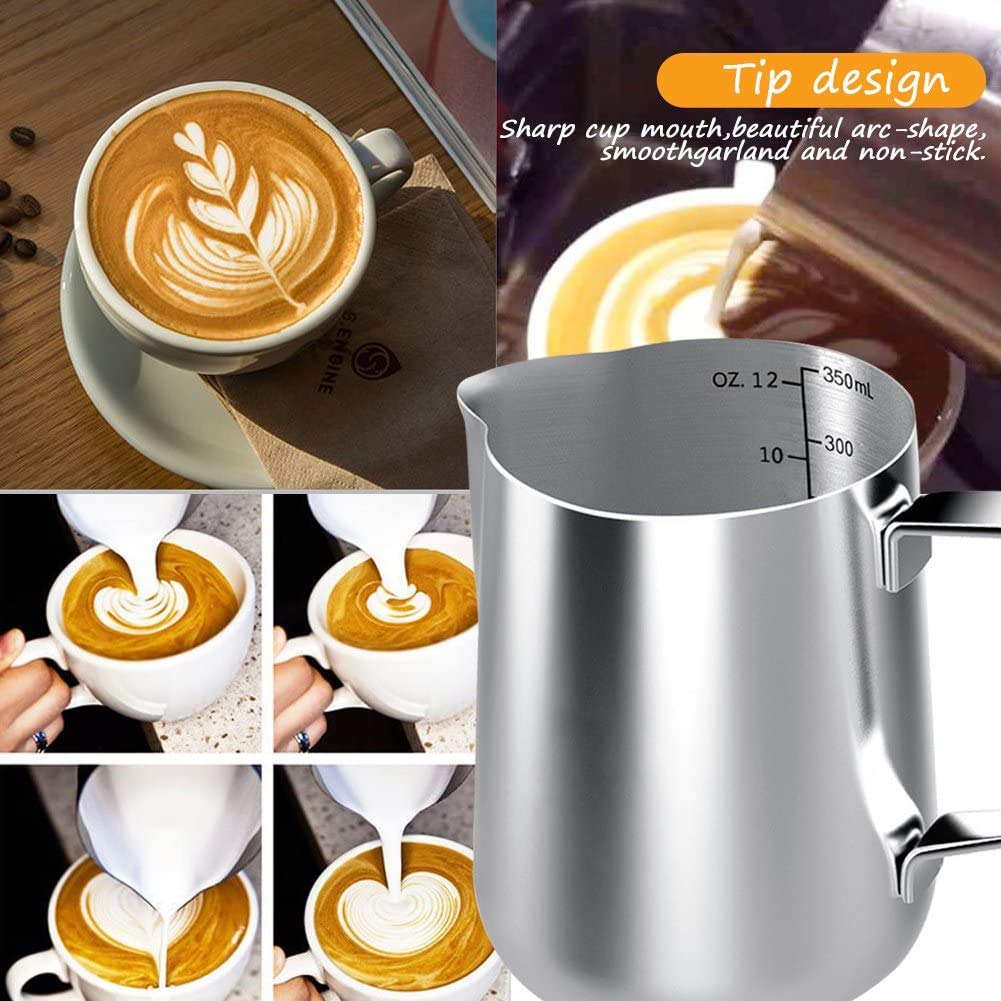12Oz Stainless Steel Milk Frothing Pitcher for Espresso & Latte Art - Barista Grade Milk Frother Cup for Coffee, Cappuccino & Hot Chocolate at Home or Cafe