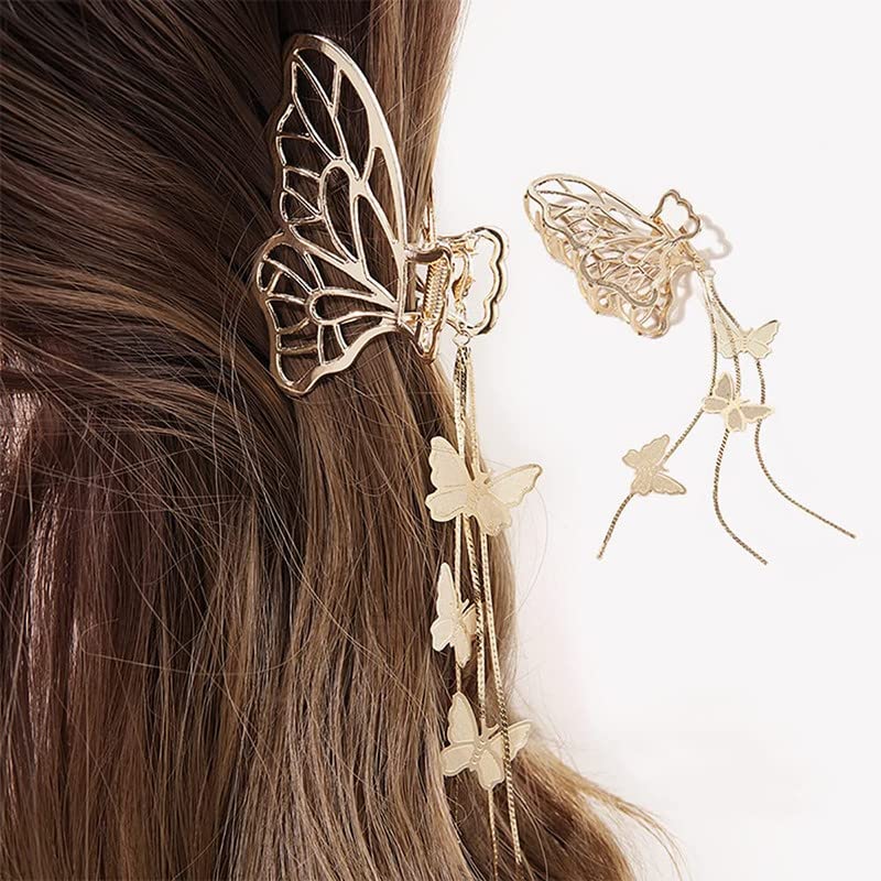 Butterfly Hair Clips for Women - Gold Metal Hair Claw Clip with Non-Slip Grip - Fashion Hair Accessories for Party, Wedding, and Everyday Use