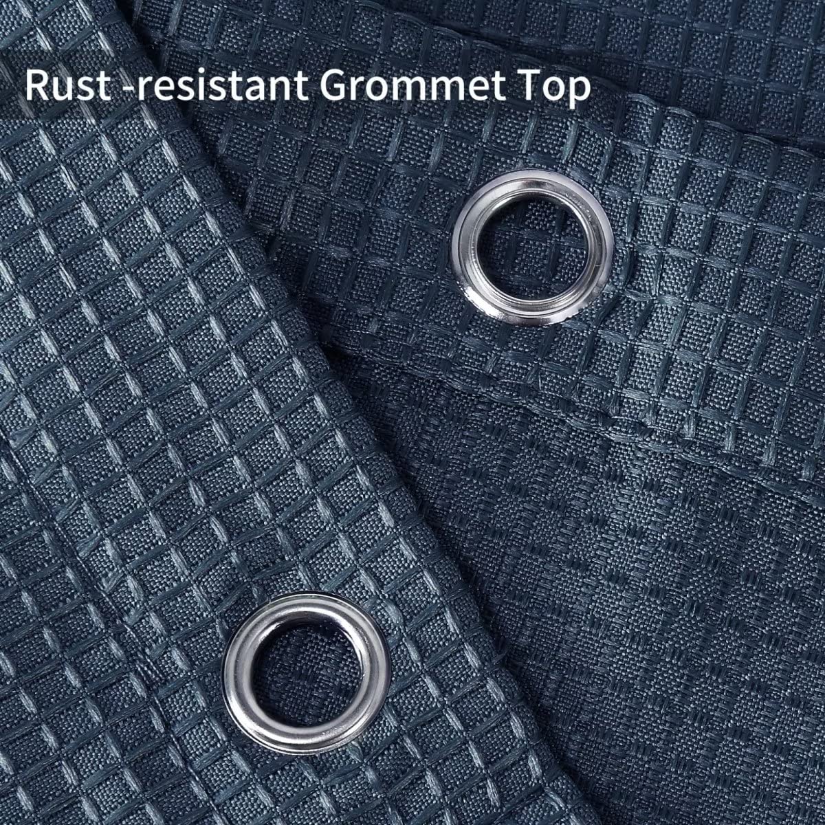 GlowSol Navy Blue Waffle Weave Shower Curtain 72x72 Inches - Waterproof Polyester Fabric with Rust-Resistant Grommets for Bathroom Decor | Perfect for Modern, Farmhouse & Coastal Bathroom Styles