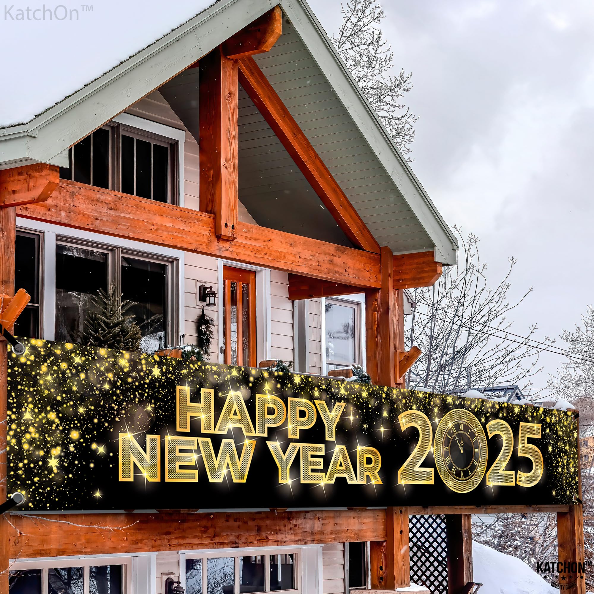 KatchOn 2025 Happy New Year Banner - 120x20 Inch Large Outdoor Yard Sign | New Year's Eve Party Decorations & NYE Party Supplies 2025 | Perfect for Front Yard Decor, New Year Countdown Events & Holiday Home Decoration