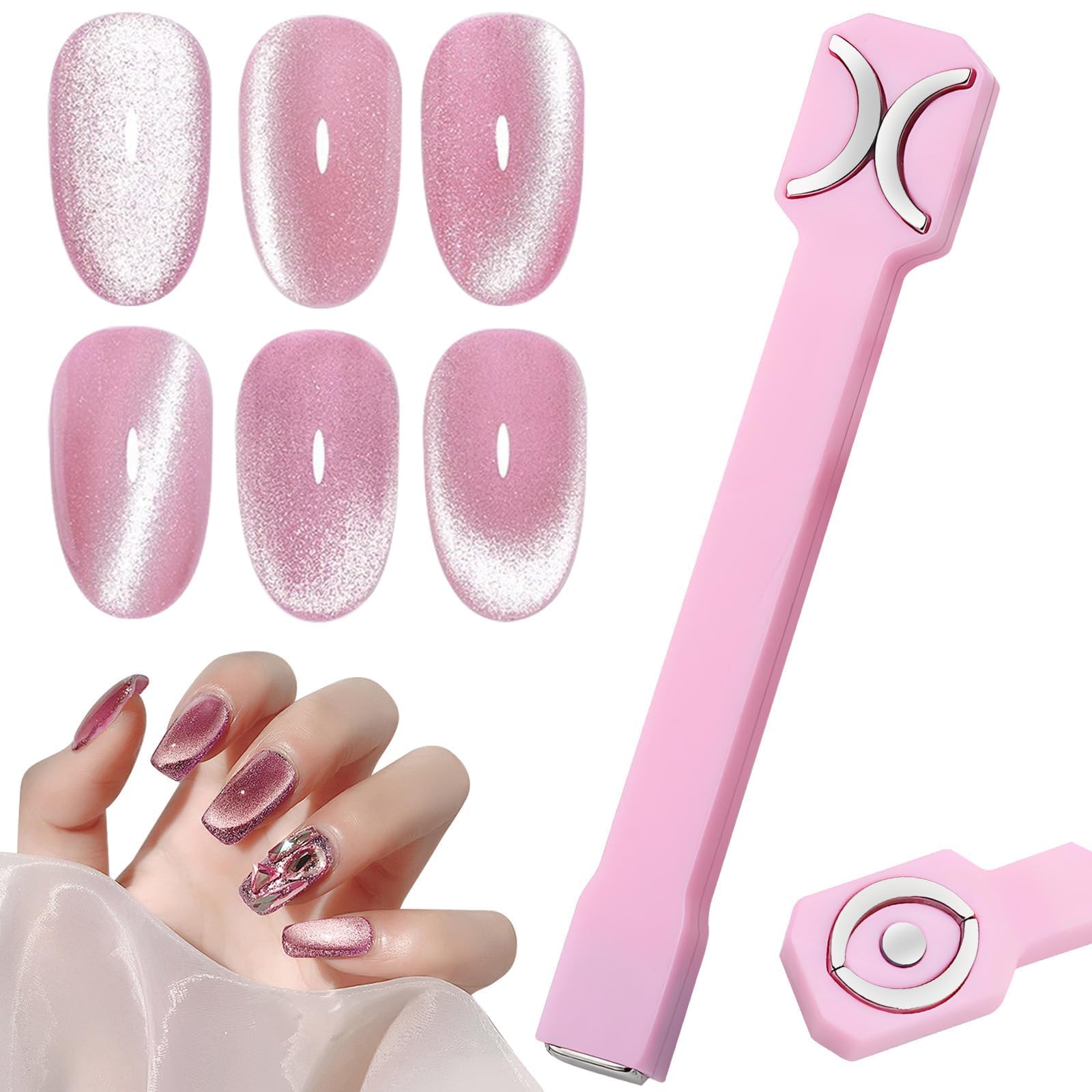 3 in 1 Cat Eye Nail Magnet Tool - Double-Head Strong Suction for 3D Nail Art, Gel Polish & DIY Designs | Professional Salon & Home Manicure Kit (Pink) | Perfect for Nail Art Enthusiasts & DIY Beauty Lovers