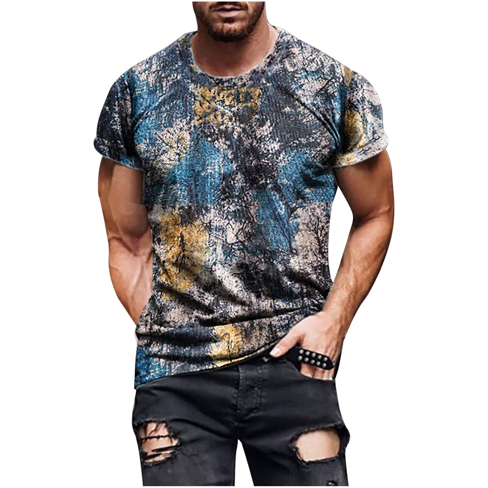 Men's Vintage Printed Short Sleeve T-Shirt - Casual Workout Gym Muscle Top for Summer | Hip Hop Style | Perfect for Workouts, Streetwear & Everyday Comfort