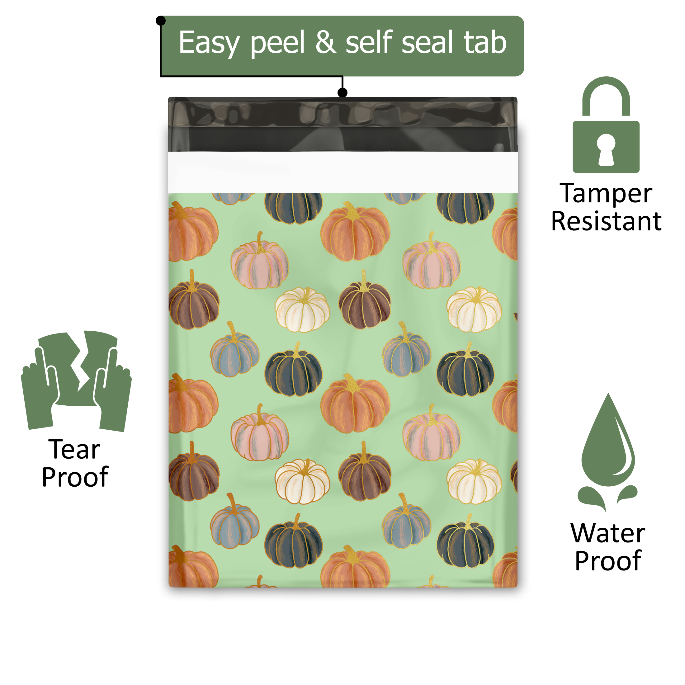 12x15 Inch Pumpkin Patch Themed Poly Mailers - Premium Printed Shipping Envelopes for Ecommerce, Small Business & Seasonal Packages (Fall/Halloween/Thanksgiving Mailing Bags)
