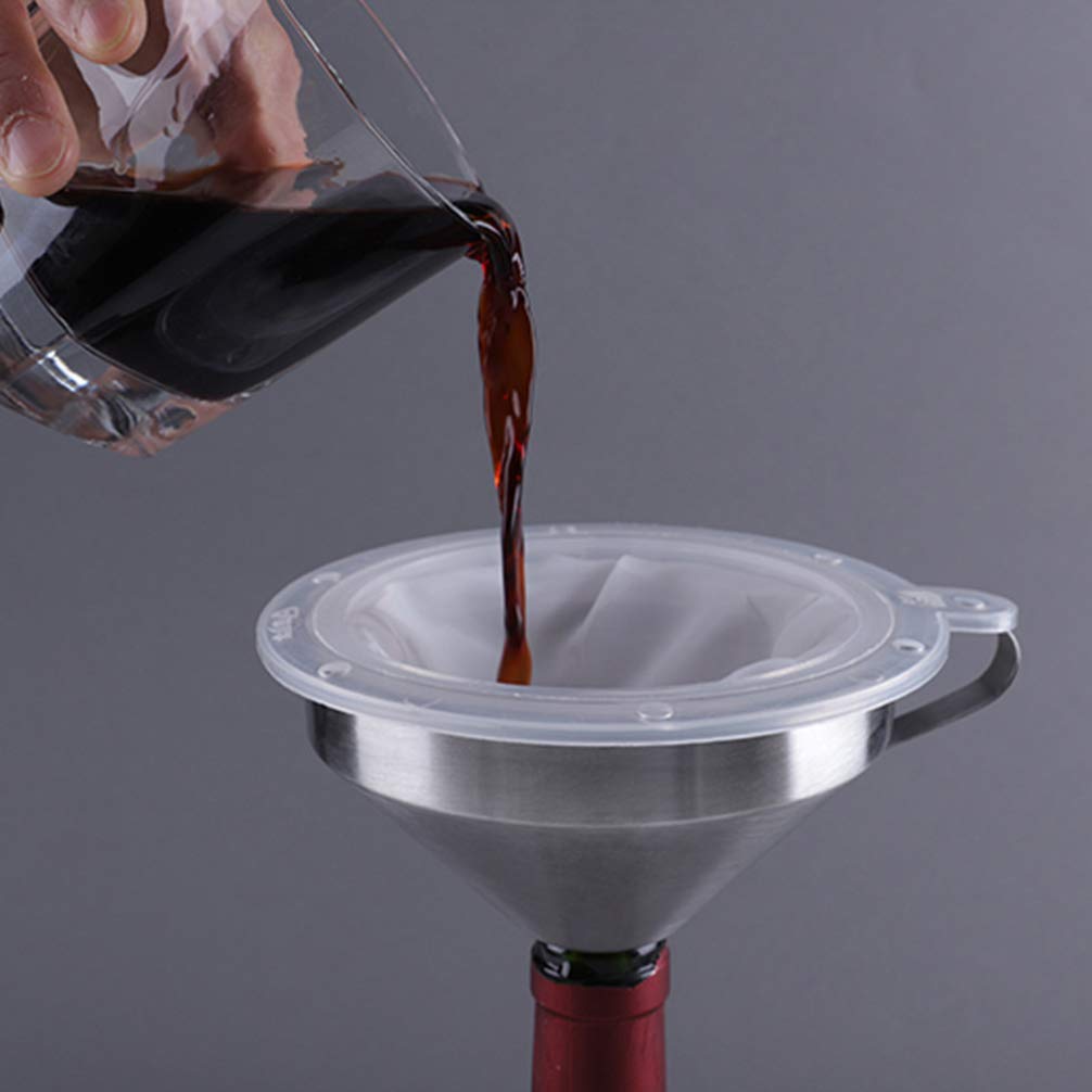 Premium Wine Filtering Kit - Fine Mesh Filter Bags, Cooking Strainer & Metal Funnel Set for Home Brewing, Coffee, Juice Making | Cabilock Kitchen Skimmer with Durable Food Grade Screen (Large White) - Perfect for Winemaking, Cocktail Mixing & Food Preparation